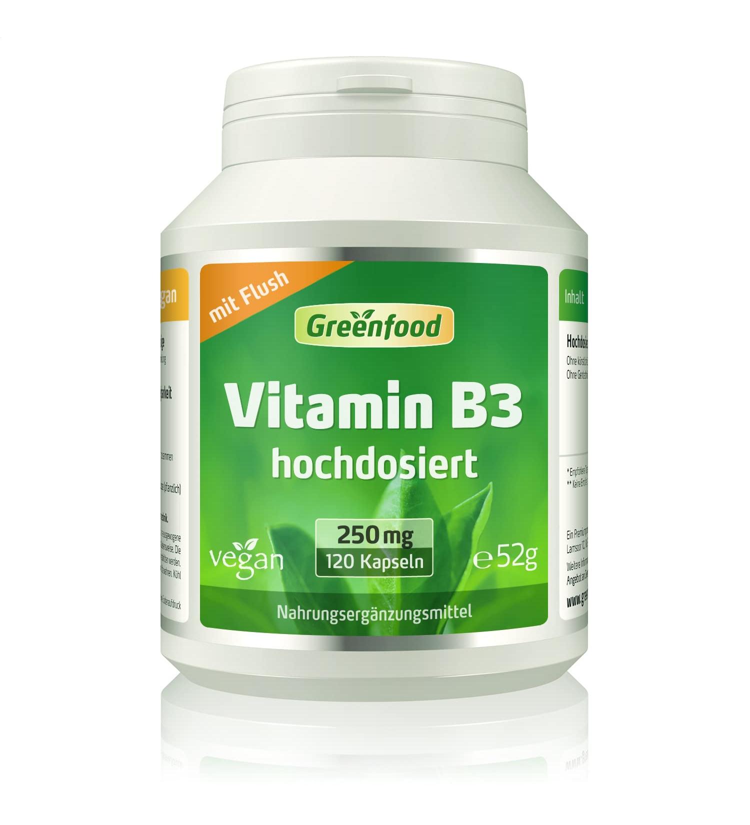 Green Food Vitamin B3 (Niacin) 250 mg | Extra High Dose | 120 Vegan Capsules | Non-GMO & No Artificial Additives - International Shipping - Buy Online on GoSupps.com