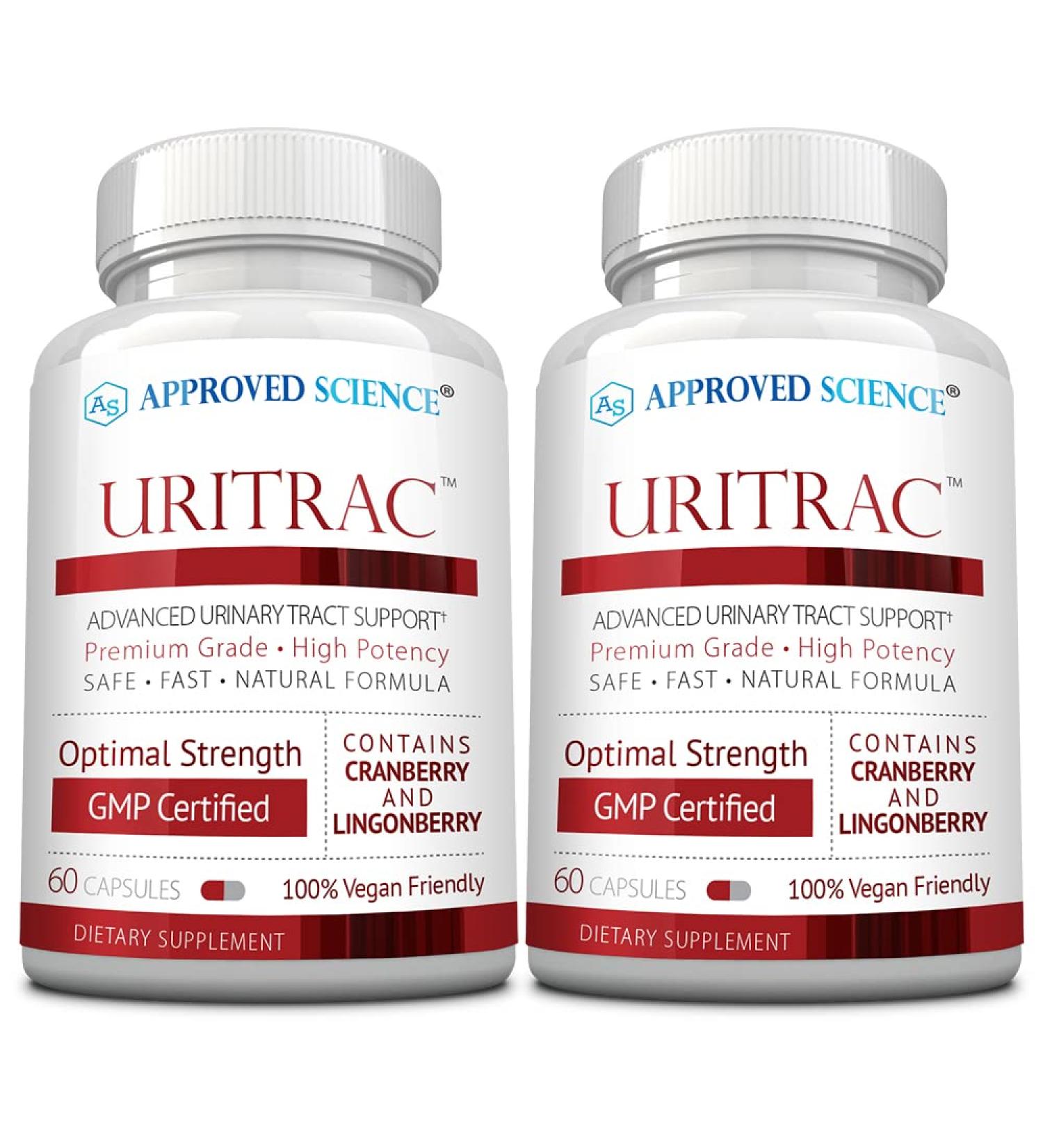 Approved Science Uritrac - UTI Support - Cranberry, D-Mannose, Lingonberry - Vegan Friendly - 60 Capsules per Bottle - Pack of 2 1 Count (Pack of 2) - Buy Online on GoSupps.com