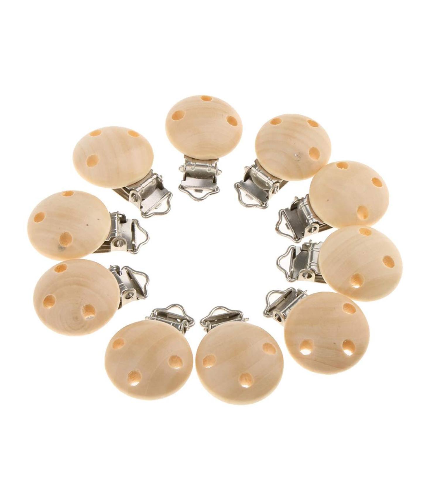 HarmonyHappy Set of 10 Wooden Pacifier Clips - Safe Baby Pacifier Chain Clips for Crafting & Baby Care | International Shipping - Buy Online on GoSupps.com