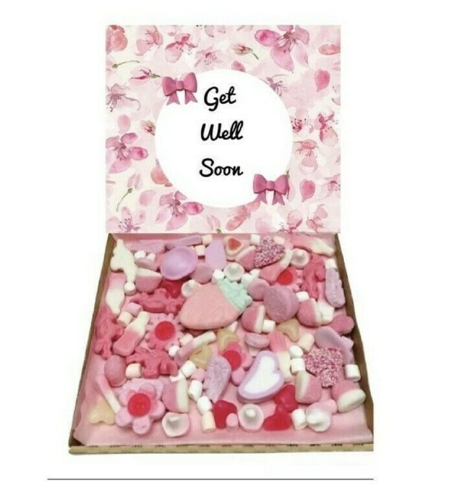 Pink Flowered Get Well Soon Pink Candy Pick N mix 300 g Sweet Box Box Hamper Selection box Present With Pink Ribbon For Him or Her Show Someone You Care - Buy Online on GoSupps.com