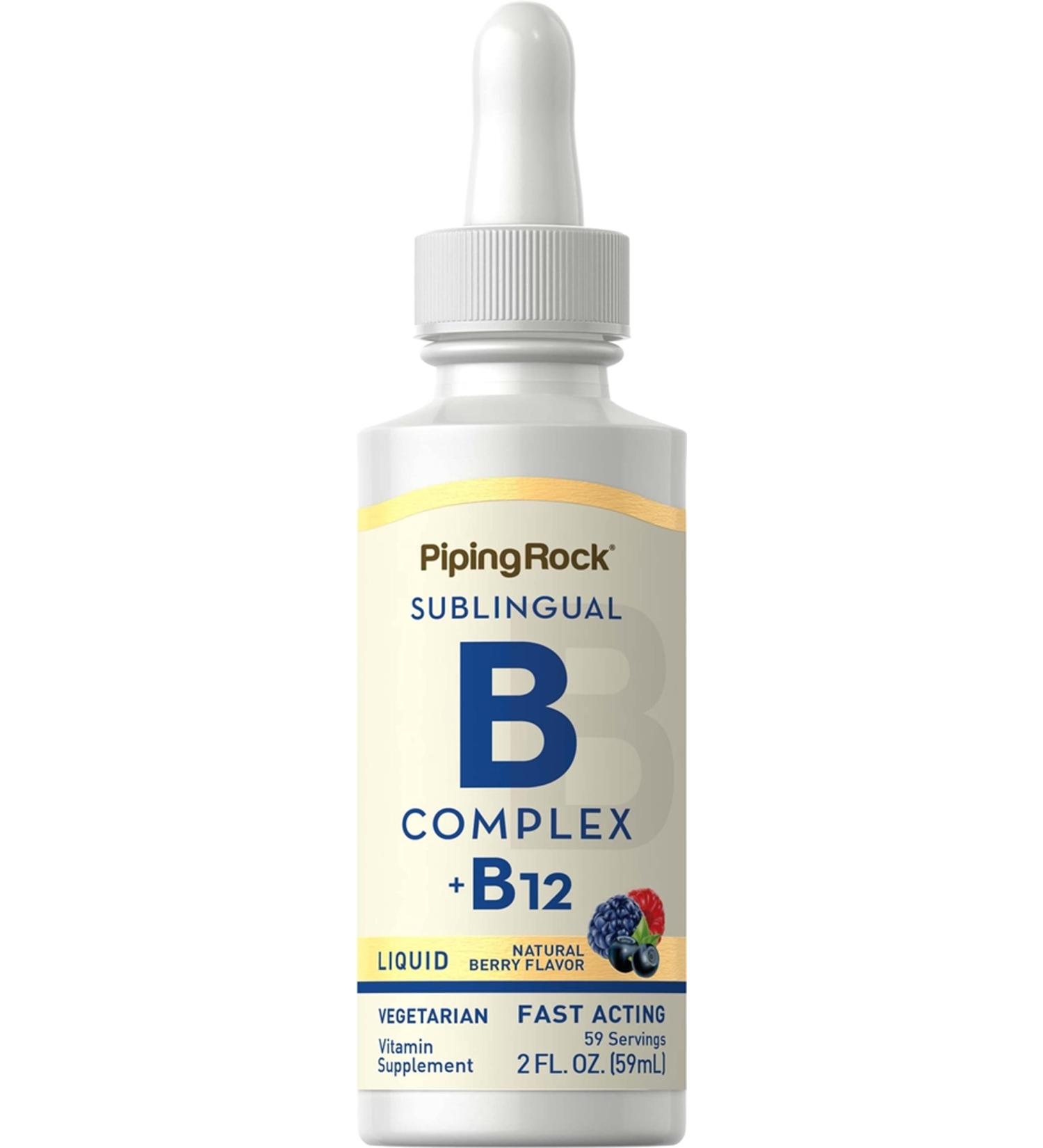 Piping Rock Liquid Vitamin B Complex with B12 1200mcg 2 fl oz | Berry Flavor Drops | Sublingual Supplement | Vegetarian Non-GMO Gluten Free - Buy Online on GoSupps.com