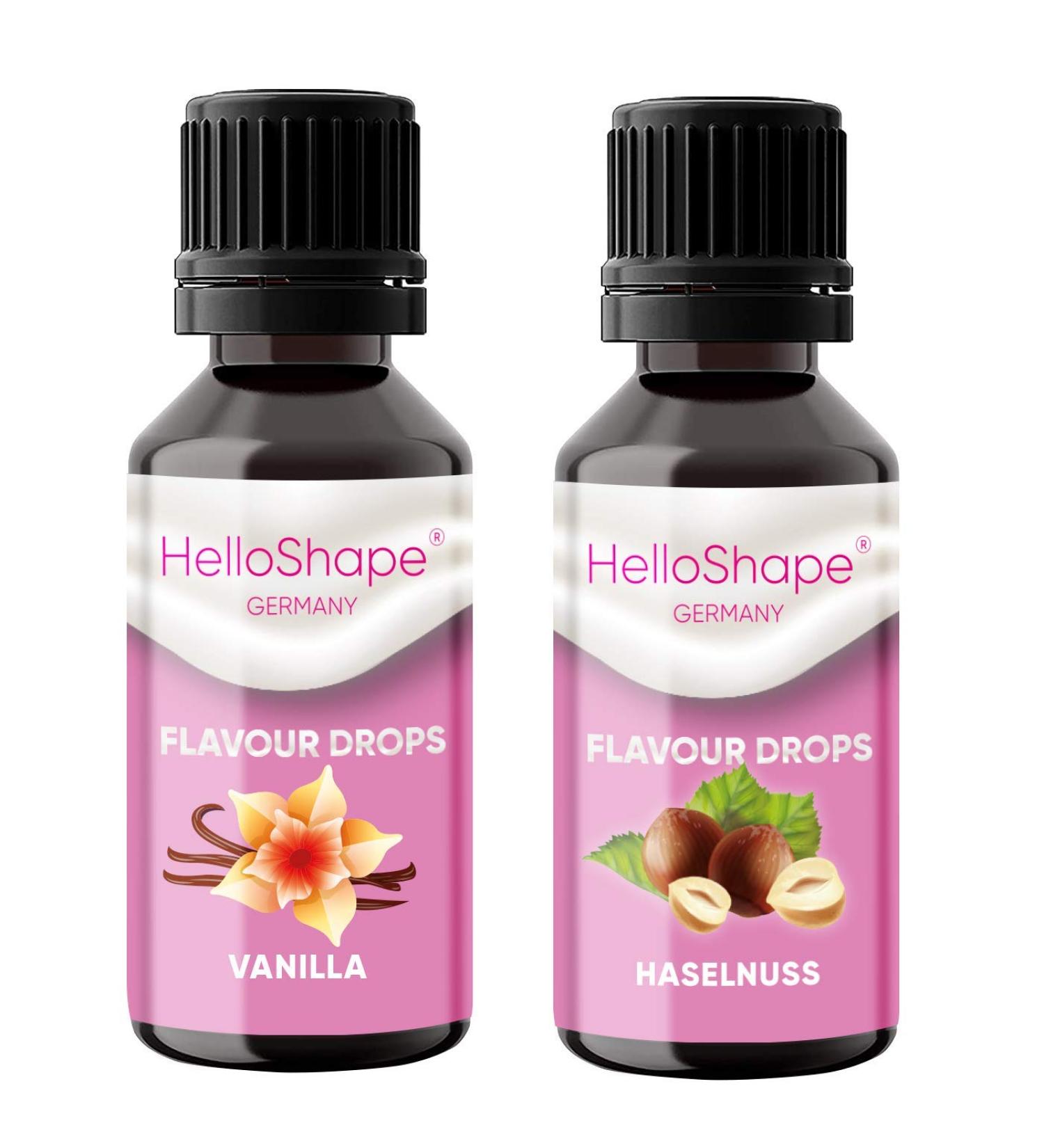 Buy Sugar-Free Flavor Drops Set - Vanilla & Hazelnut 30ml | Vegan & Calorie-Free Sweetener for Yogurt Porridge Quark | Hello Shape 2 Pack - Buy Online on GoSupps.com