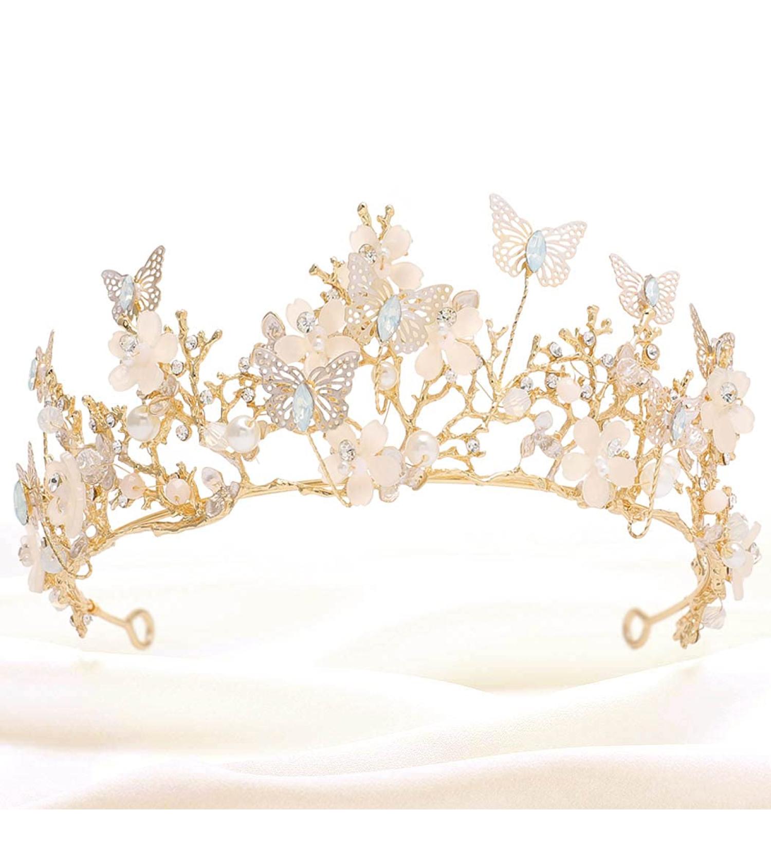 Kilshye Queen Crown - Gold Butterfly Rhinestone Tiara for Bridal Wedding & Prom - Buy Online on GoSupps.com