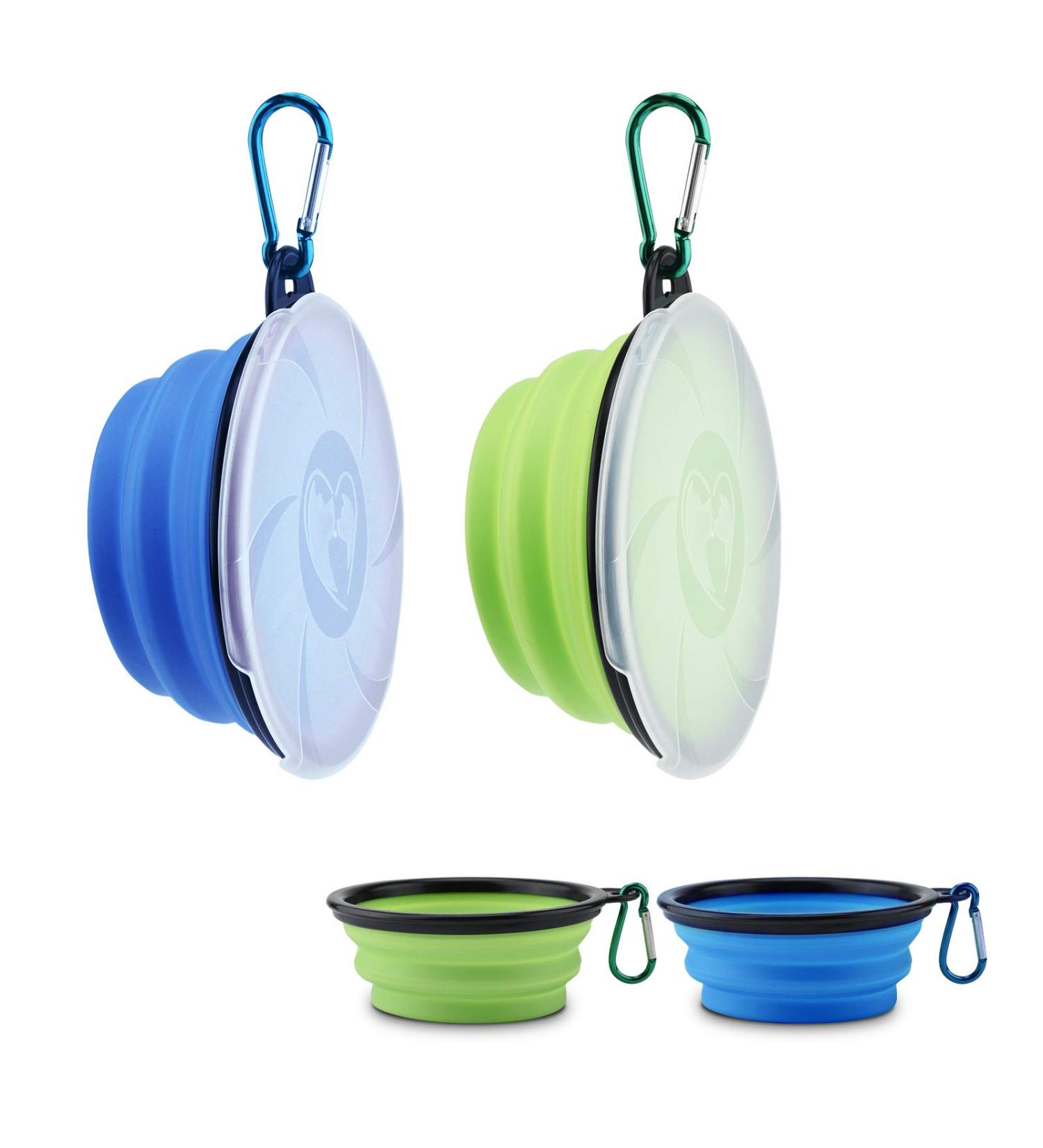 Portable Silicone Dog Bowls - Aoliandatong Foldable Travel Bowls with Lid & Hook - 2 Pack (450ml) - Ideal for Camping Trips & Walks - Buy Online on GoSupps.com