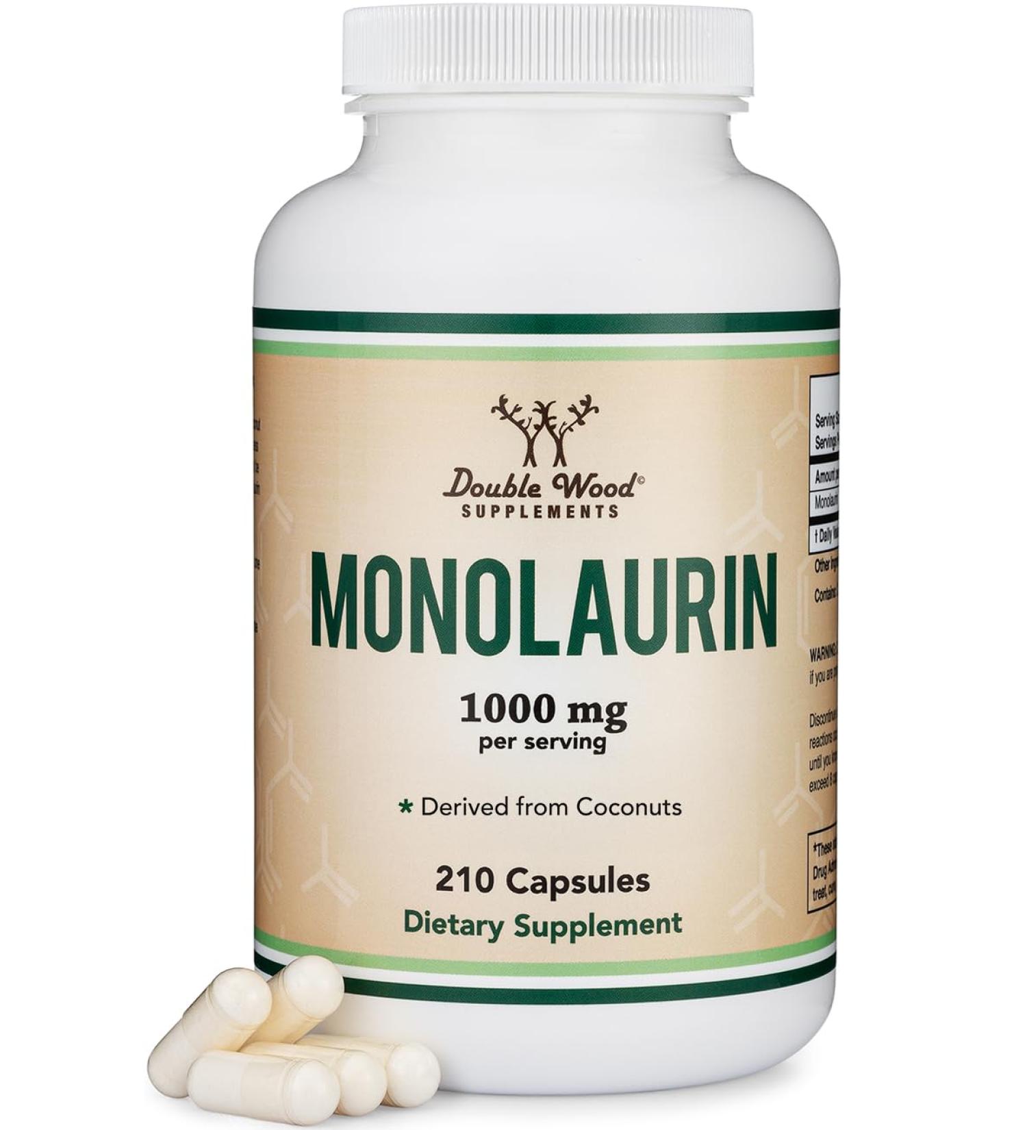 Monolaurin Immune Support Supplement 1,000mg per Serving 210 Capsules (Vegan Safe Non-GMO Gluten Free) Immune Booster for Adults Immune System Defense by Double Wood - Buy Online on GoSupps.com