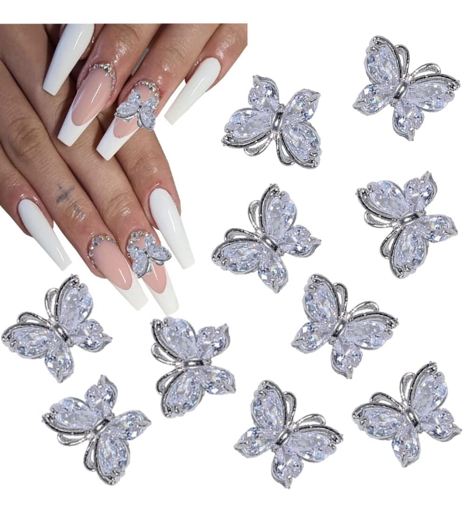 KACHIMOO 3D Butterfly Nail Charms - Set of 10 Silver Alloy Rhinestones for Nail Art Design - Buy Online on GoSupps.com