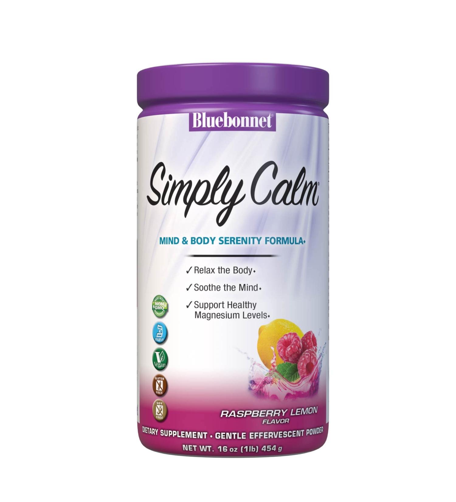 Bluebonnet Simply Calm Powder - 16 oz - Raspberry Lemon Flavor | Muscle Cramps, Stress Relief | Non-GMO, Vegan, Gluten-Free - Buy Online on GoSupps.com