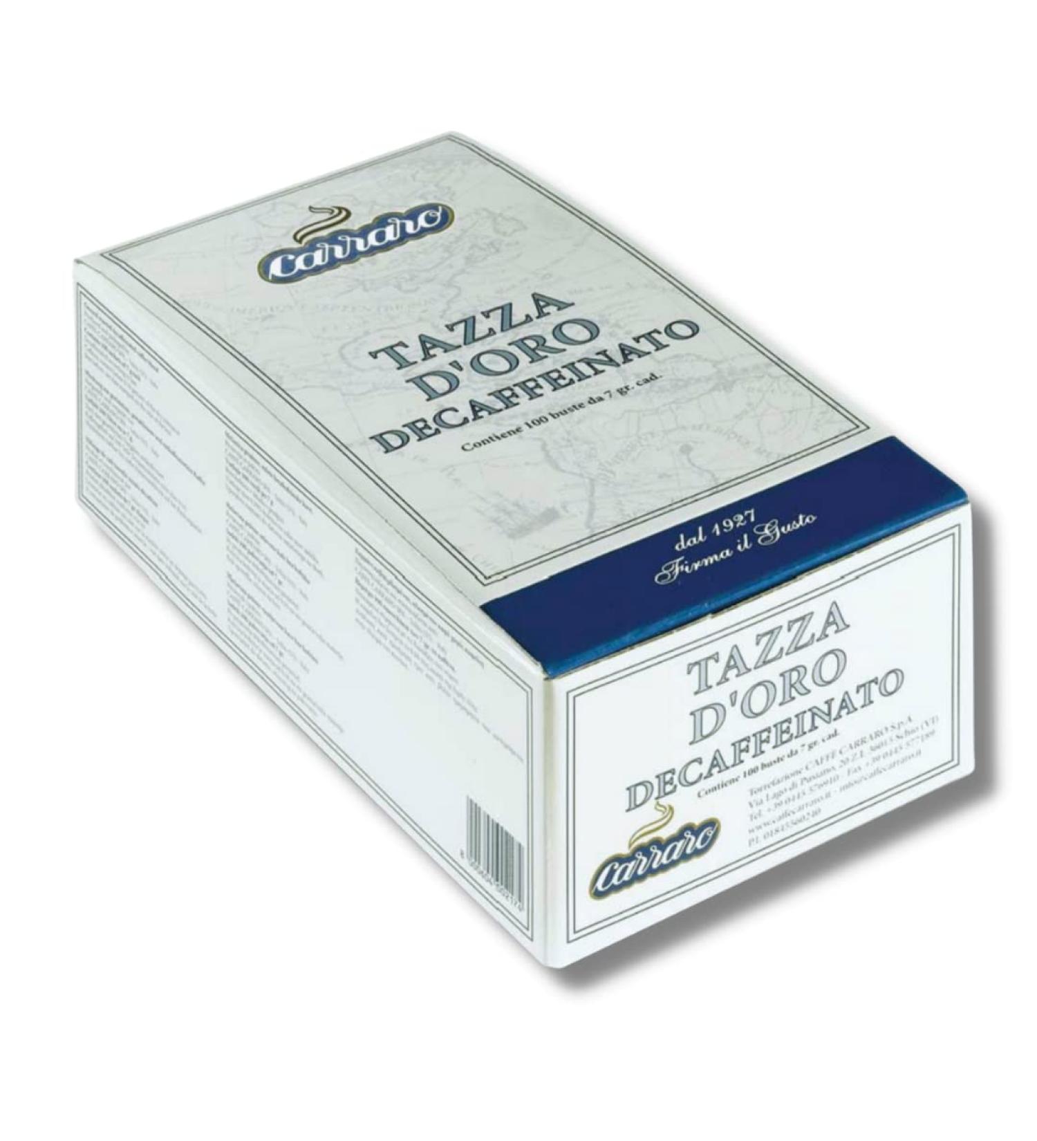 Caffe Carraro Tazza D'Oro Decaffeinated - 100 Single-Dose Sachets of Decaf Ground Roasted Coffee - Buy Online on GoSupps.com