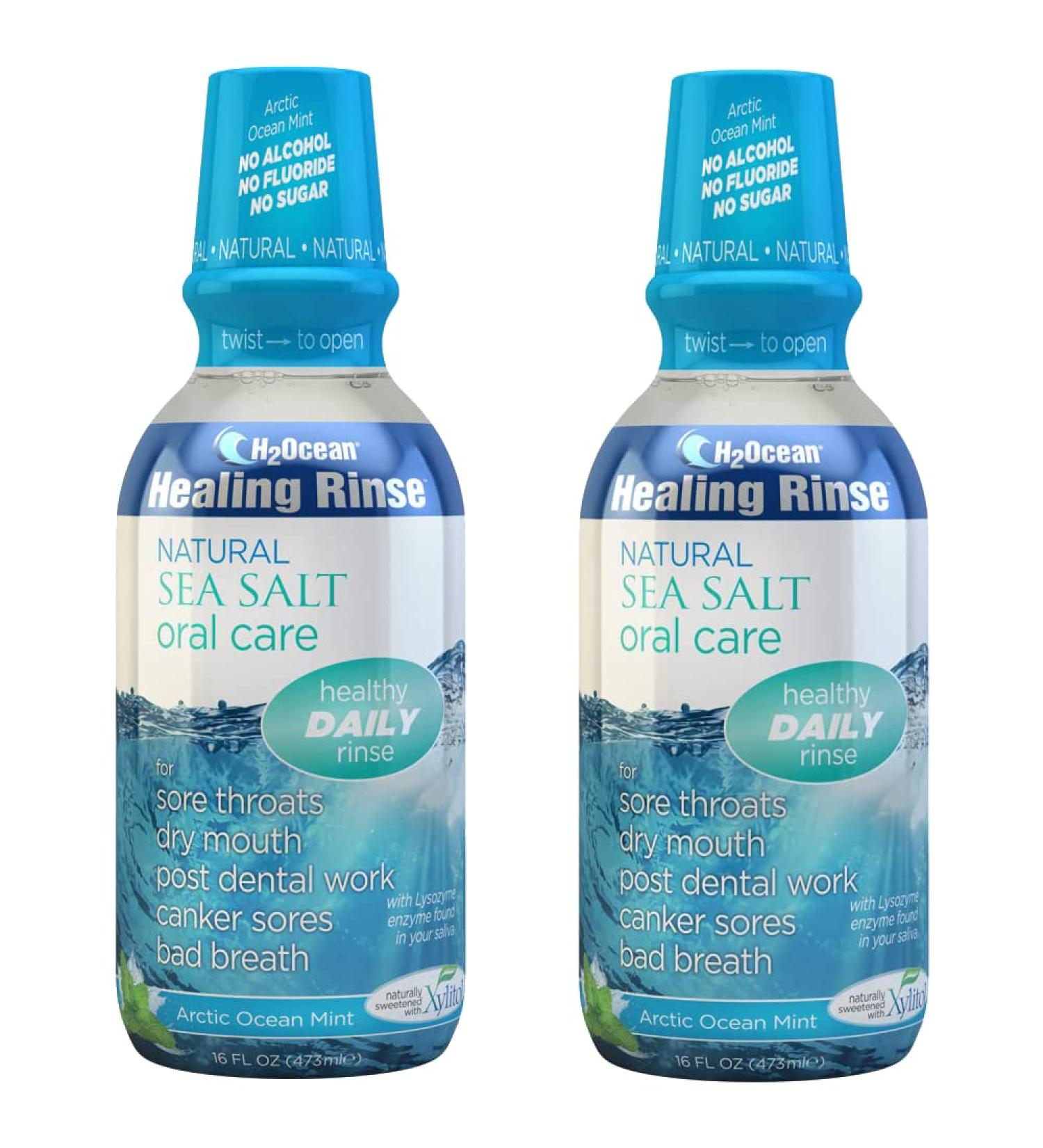 2 Pack H2Ocean Healing Rinse Mouthwash - Sea Salt & Xylitol Mouth Wash for Fresh Breath - Alcohol & Fluoride Free - Arctic Ocean Mint 16oz - Buy Online on GoSupps.com