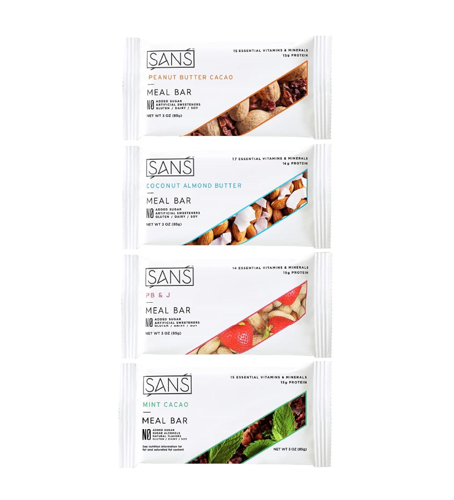 SANS Variety Meal Replacement Protein Bar | All-Natural, No Added Sugar | Dairy-Free, Soy-Free, Gluten-Free | 16 Vitamins & Minerals | (12 Pack) 3 oz Bars - Buy Online on GoSupps.com