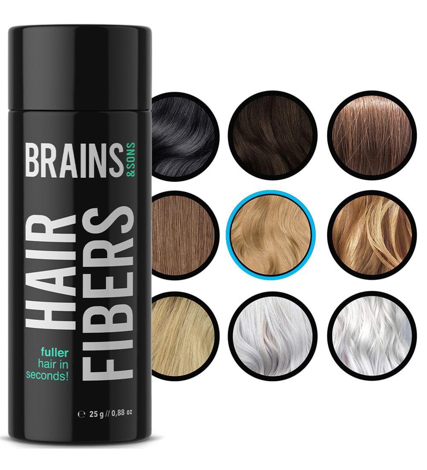 Brains & Son Hair Fiber 25g - Premium Hair Thickener for Thinning Hair | Conceals Hair Loss & Balding Areas | Undetectable Keratin Fibers in Medium Blonde - Buy Online on GoSupps.com