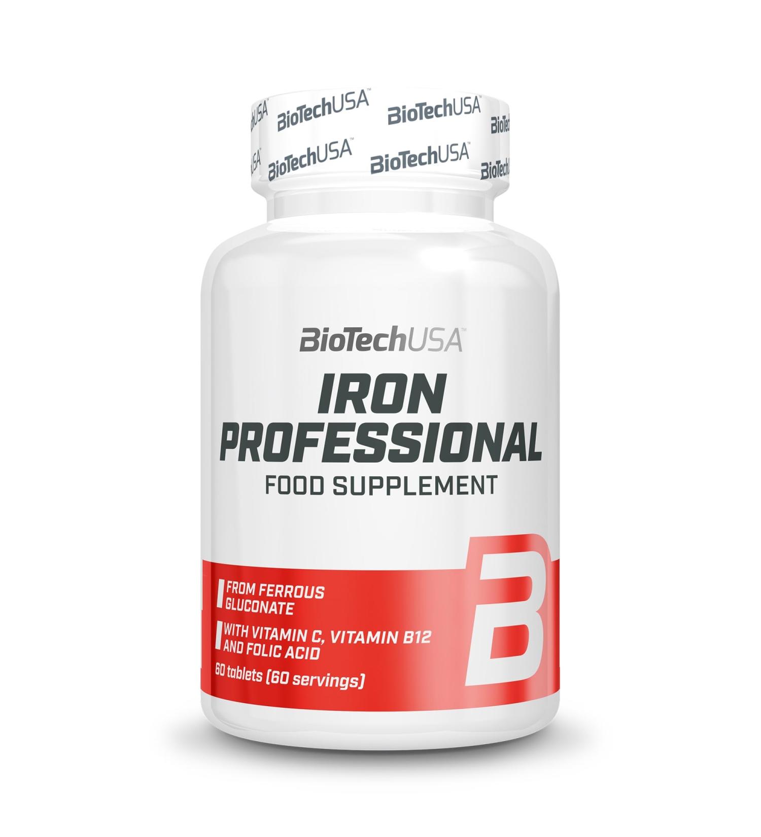 BioTechUSA Iron Professional | Organic Iron Gluconate with Vitamin C | B12 & Folate | Vegan Supplement | For Men - Buy Online on GoSupps.com