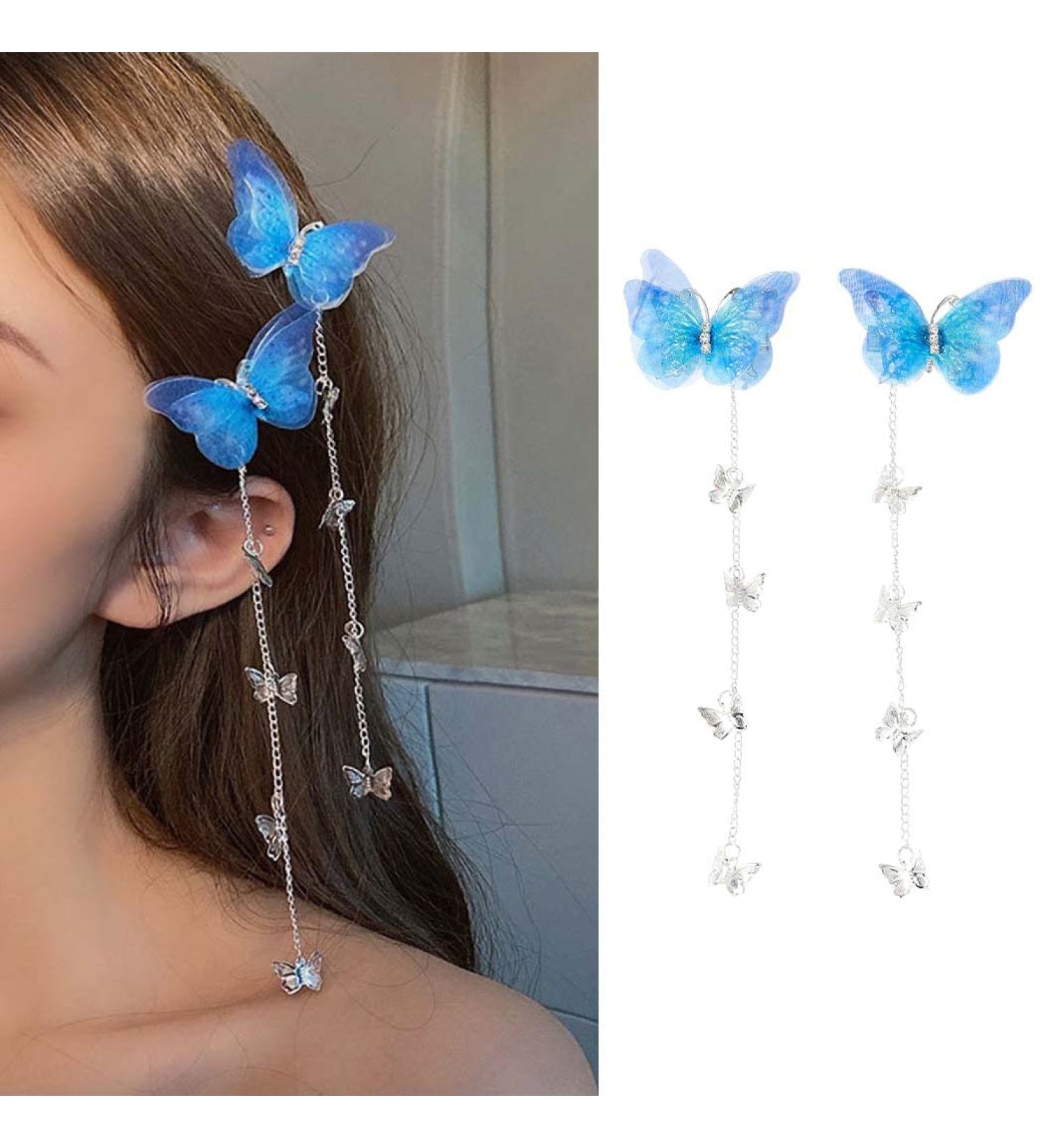 Bartosi Fabric Butterfly Hair Clips Set - Blue Tassel Hairpin Bobby Pins for Women & Girls - Buy Online on GoSupps.com