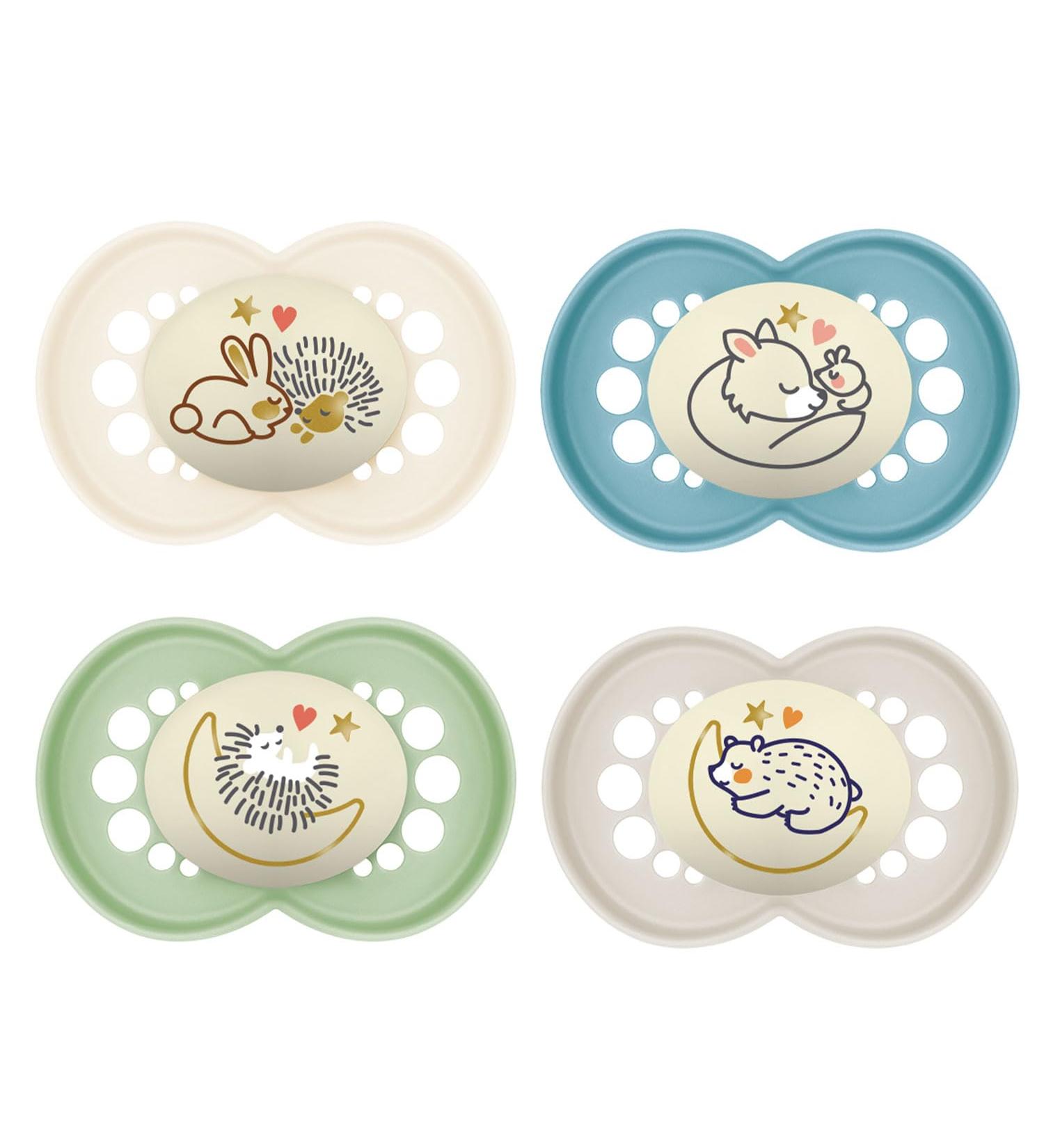 MAM Night Original SkinSoft Silicone Pacifier Set of 4 (6-16 Months) - Includes 2 Sterilized Transport Boxes | International Shipping Available - Buy Online on GoSupps.com