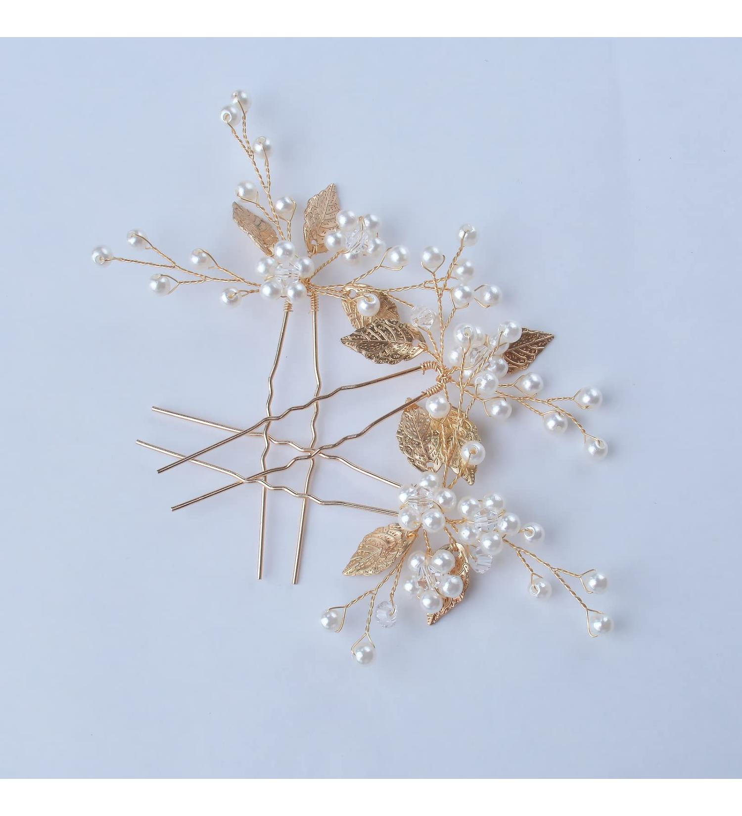 Beusoulover Gold Hair Pins Set - Bridal Hair Accessories for Wedding, Bridesmaid, Flower Girl - Rhinestone Pearl Hair Vine Set - 3 Pieces - Buy Online on GoSupps.com