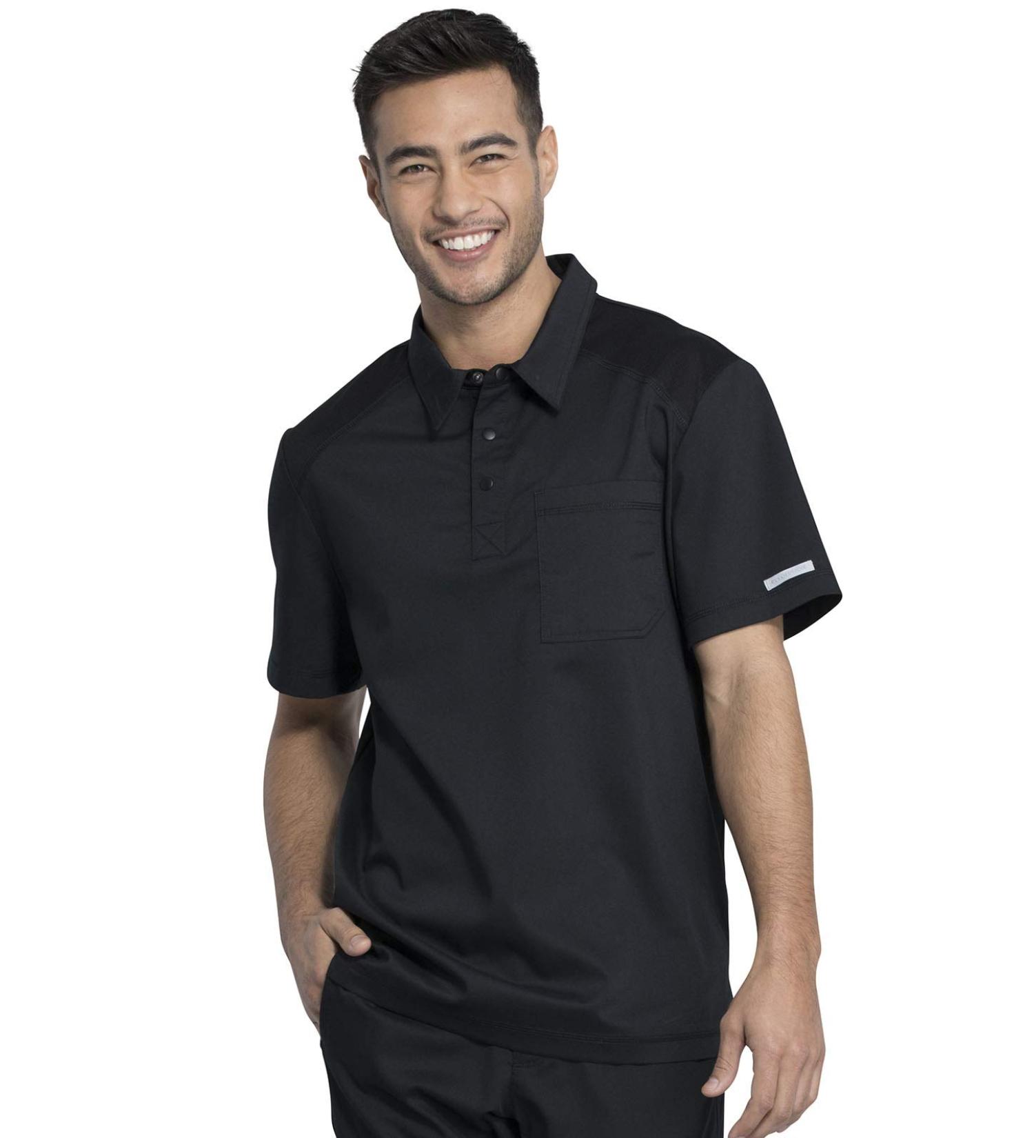 Cherokee Men's Polo Scrub Top V-Neck Modern Sporty Design | Breathable Mesh Fabric | X-Large, Black | WW615 - Buy Online on GoSupps.com
