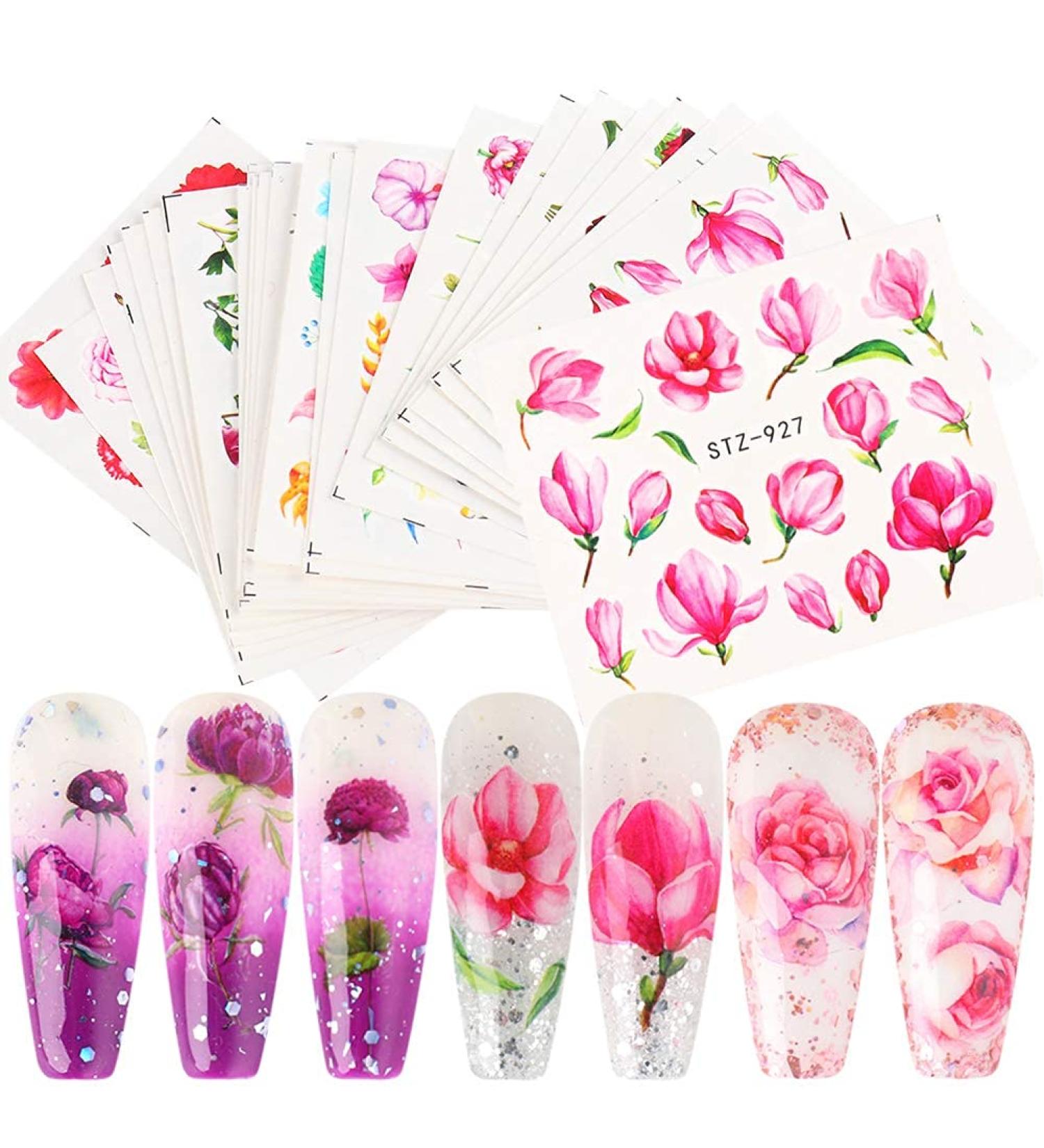 Retro Rose Nail Art Decals - 24 Sheets Floral Nail Stickers for Women | Water Transfer DIY Decoration & Manicure Tips - Buy Online on GoSupps.com