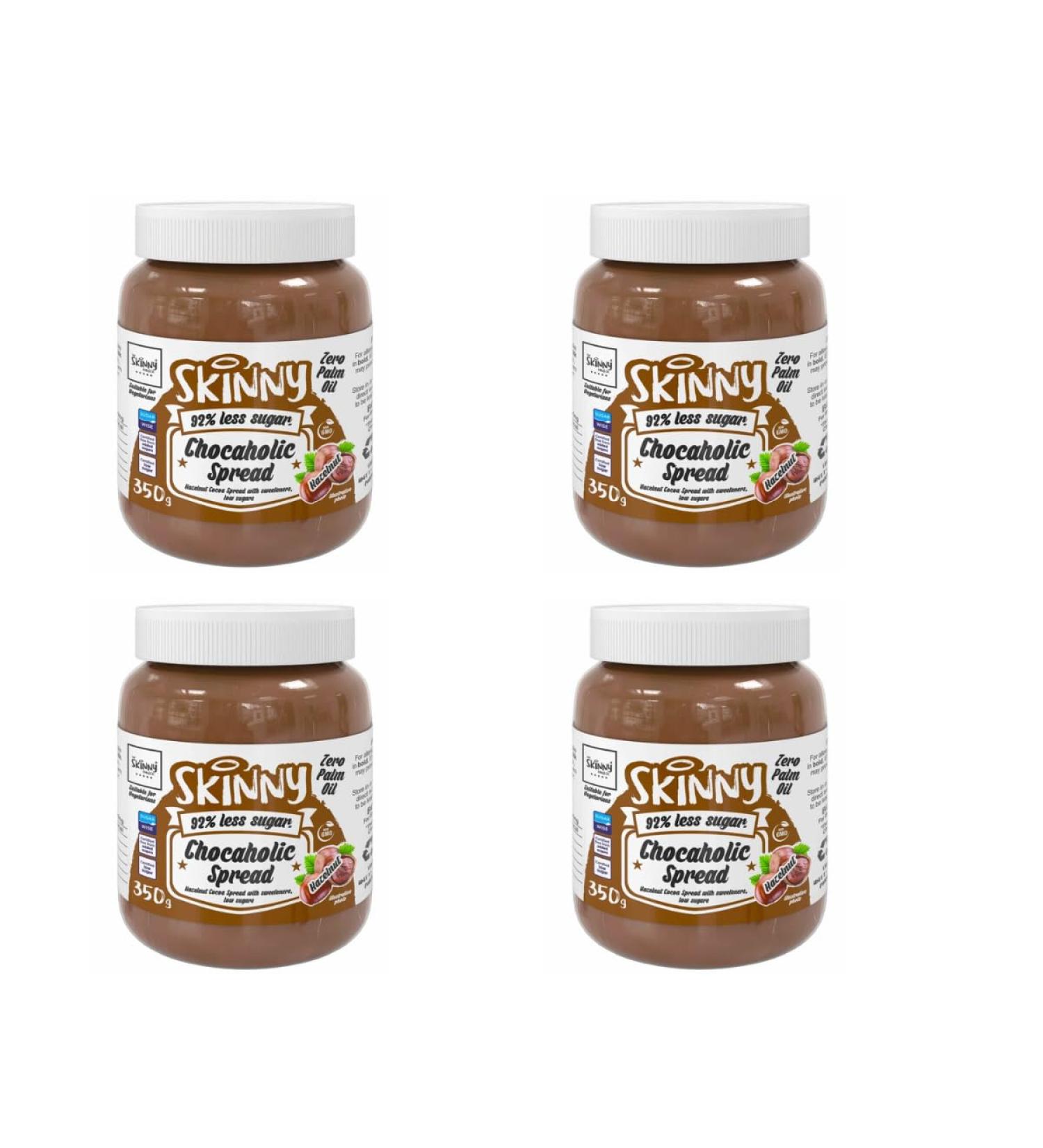 The Skiny Food Co Chocaholic Spread 350g - The Totally Amazing Low Sugar Zero Palm Sugar And Guilt Free Skiny Chocaholic Hazelnut Cocoa Spread - Pack of 4