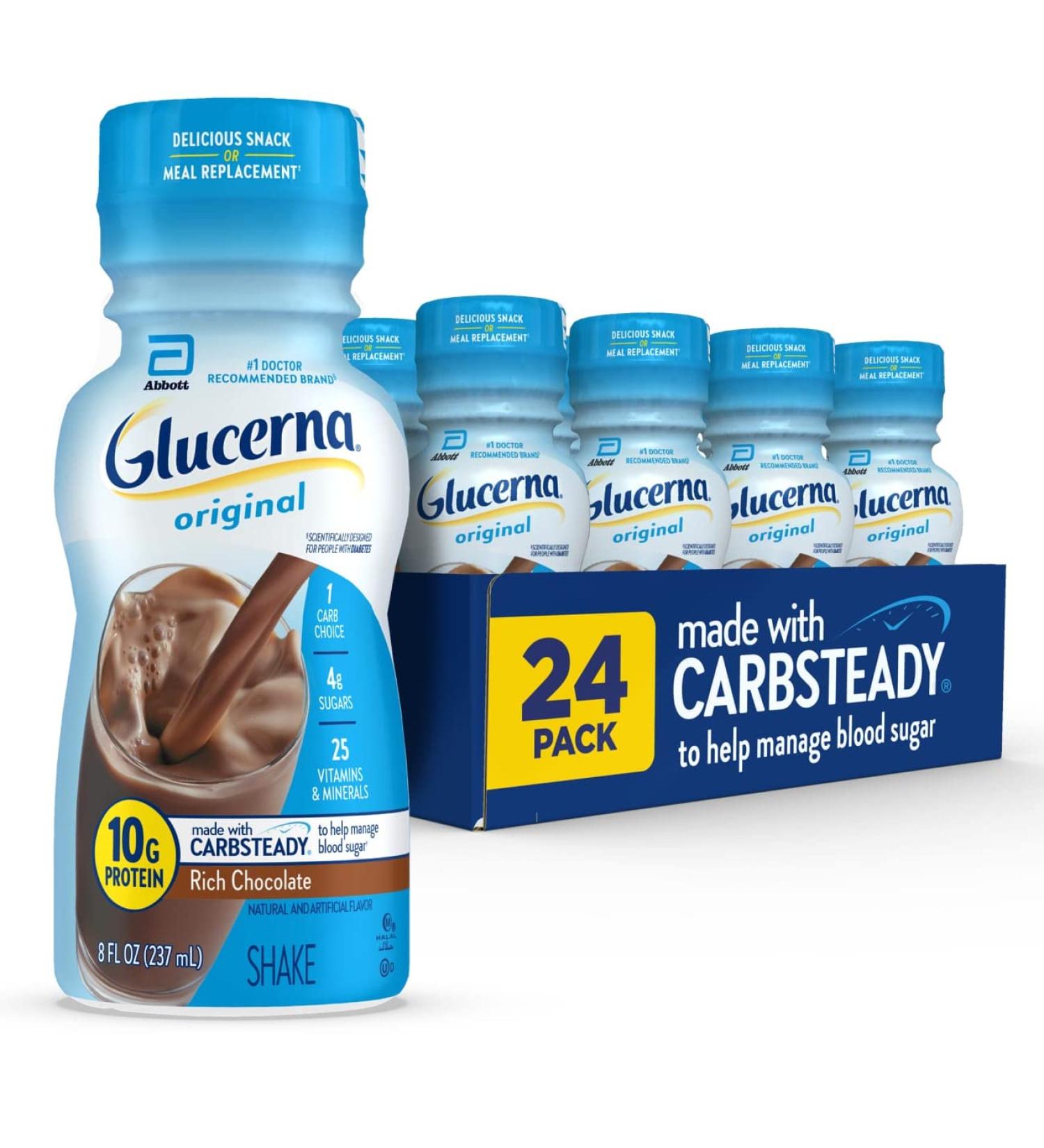 Glucerna Nutritional Shake  Diabetic Drink to Support Blood Sugar Management  10g Protein  180 Calories  Rich Chocolate  8-fl-oz Bottle  24 Count - Buy Online on GoSupps.com