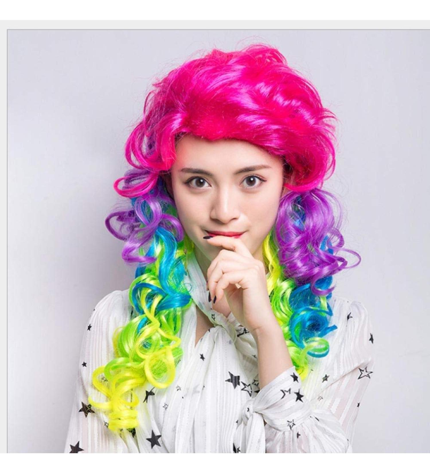 BGHJUE Halloween Colored Curls Synthetic Hair Wig with Bangs - Long Straight Wig for Black Women - International Shipping Available - Buy Online on GoSupps.com