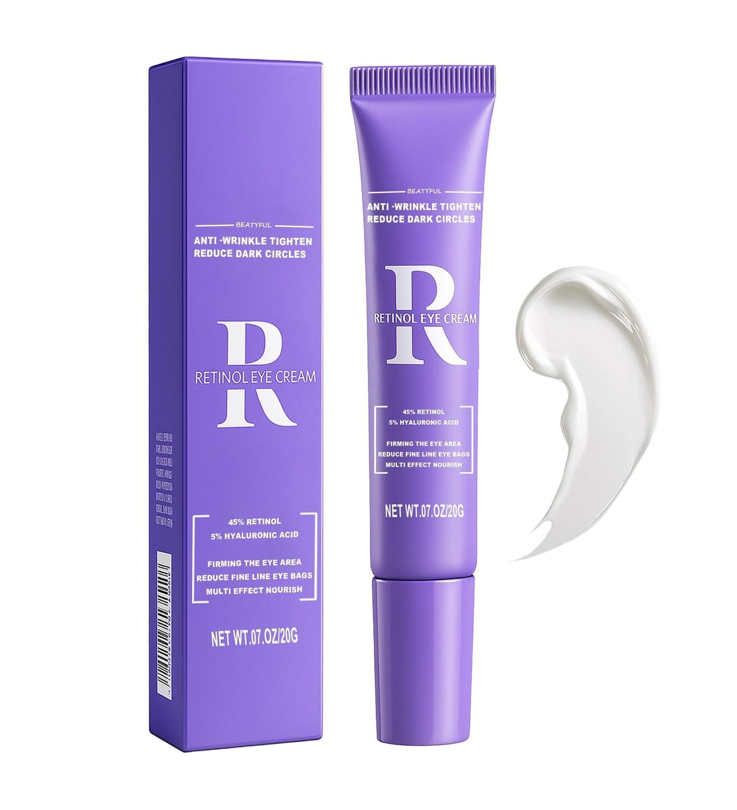 Retinol Eye Cream Moisturizing Eye Care Daily Anti-Wrinkle Cream with 45% Retinol and 5% Hyaluronic Acid to Smooth & Moisturize Skin Under Eye Bags Reduce Wrinkles Dark Circles(0.7 Ounces) Purple - Buy Online on GoSupps.com