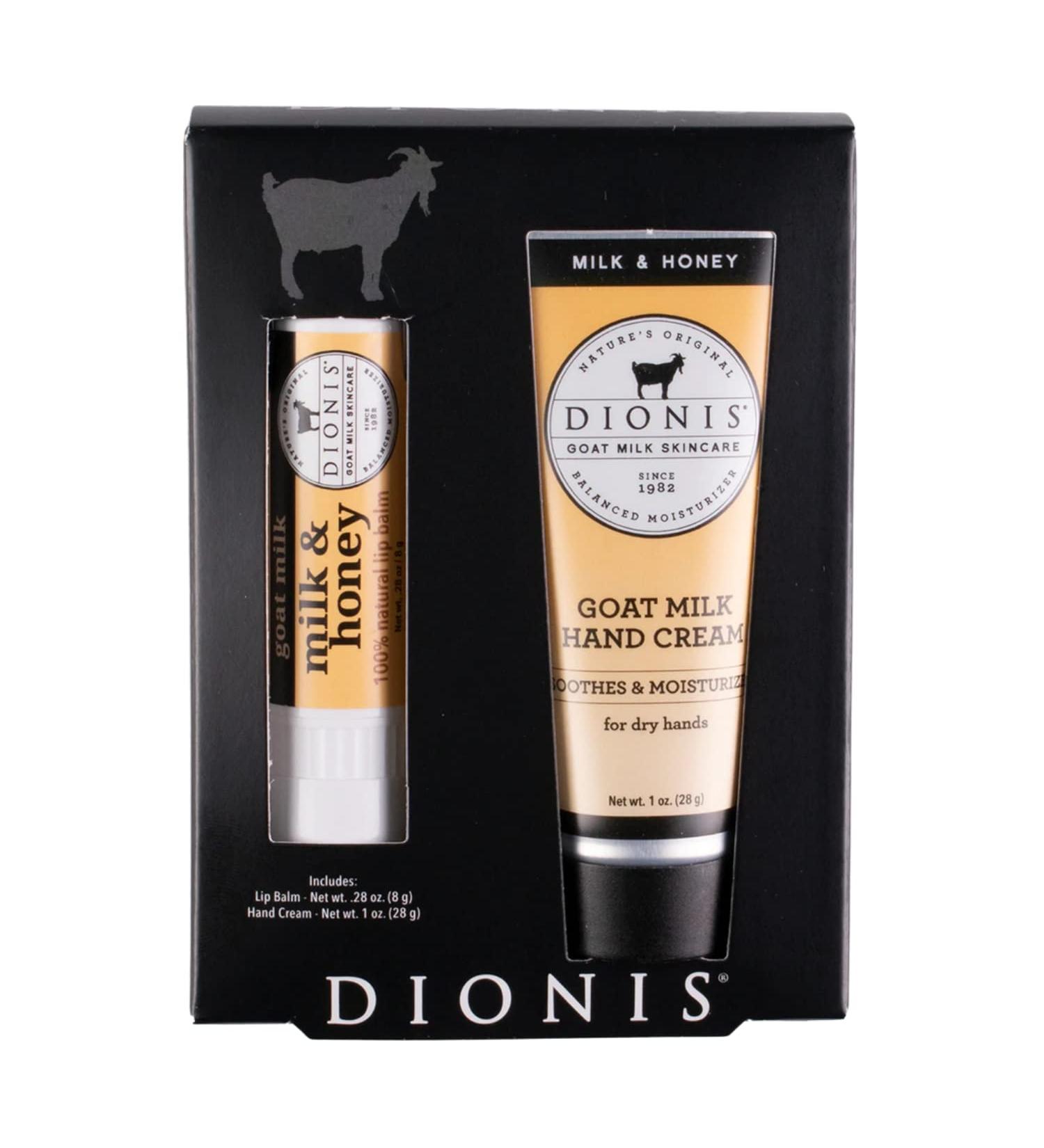 Dionis Goat Milk Skincare Milk & Honey Hand Cream & Lip Balm Set - 1 oz & 0.28 oz - Made in USA - Cruelty-Free & Paraben-Free - Buy Online on GoSupps.com