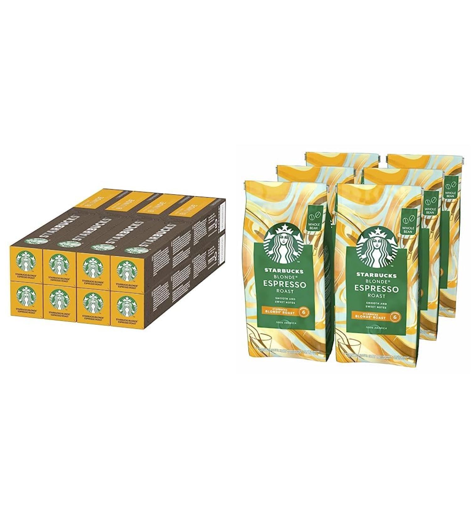 Shop Starbucks Blonde Espresso Roast Bundle - 80 Nespresso Capsules & 200g Whole Beans | Light Roast Coffee - International Shipping Available - Buy Online on GoSupps.com