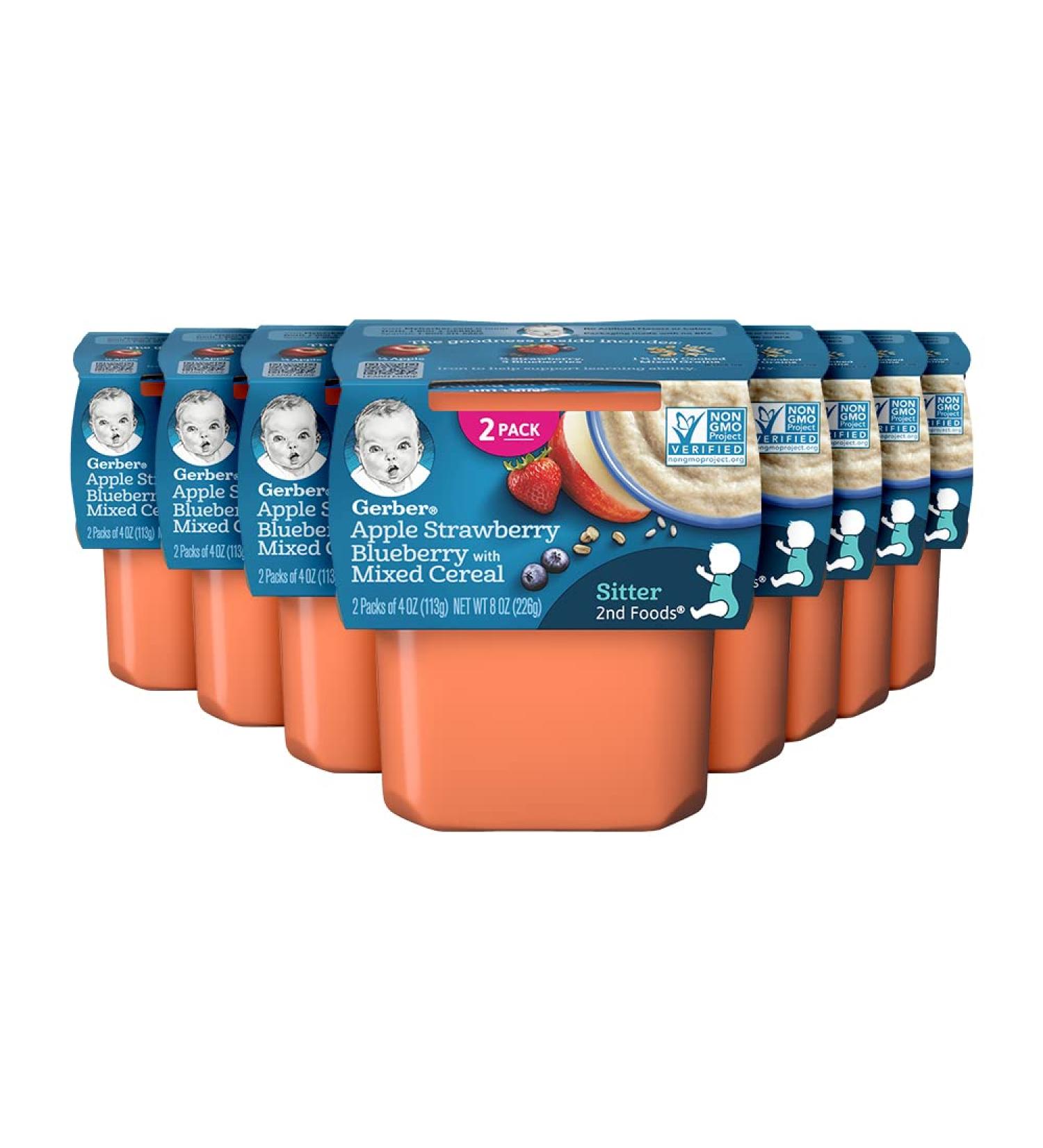 Gerber Baby Food 2nd Foods  Mixed Cereal  Apple  Strawberry & Blueberry with Mixed Cereal Puree  4 Ounce Tubs  2-Pack (Pack of 8) Apple Strawberry Blueberry with Mixed Cereal - Buy Online on GoSupps.com