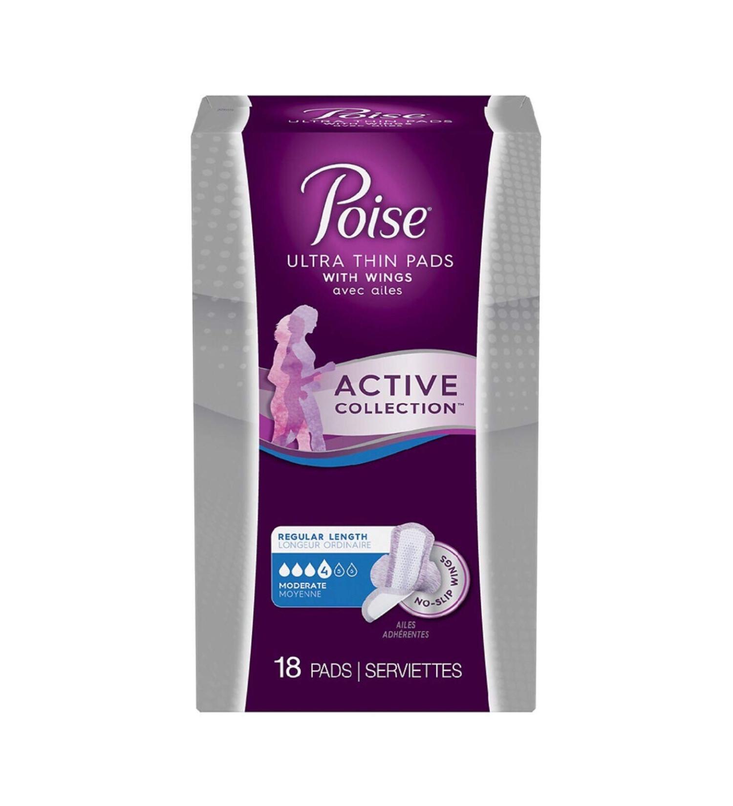 Poise Ultra Thin Pads with Wings Active Collection - Moderate Absorbency (18 Pads) - Buy Online on GoSupps.com