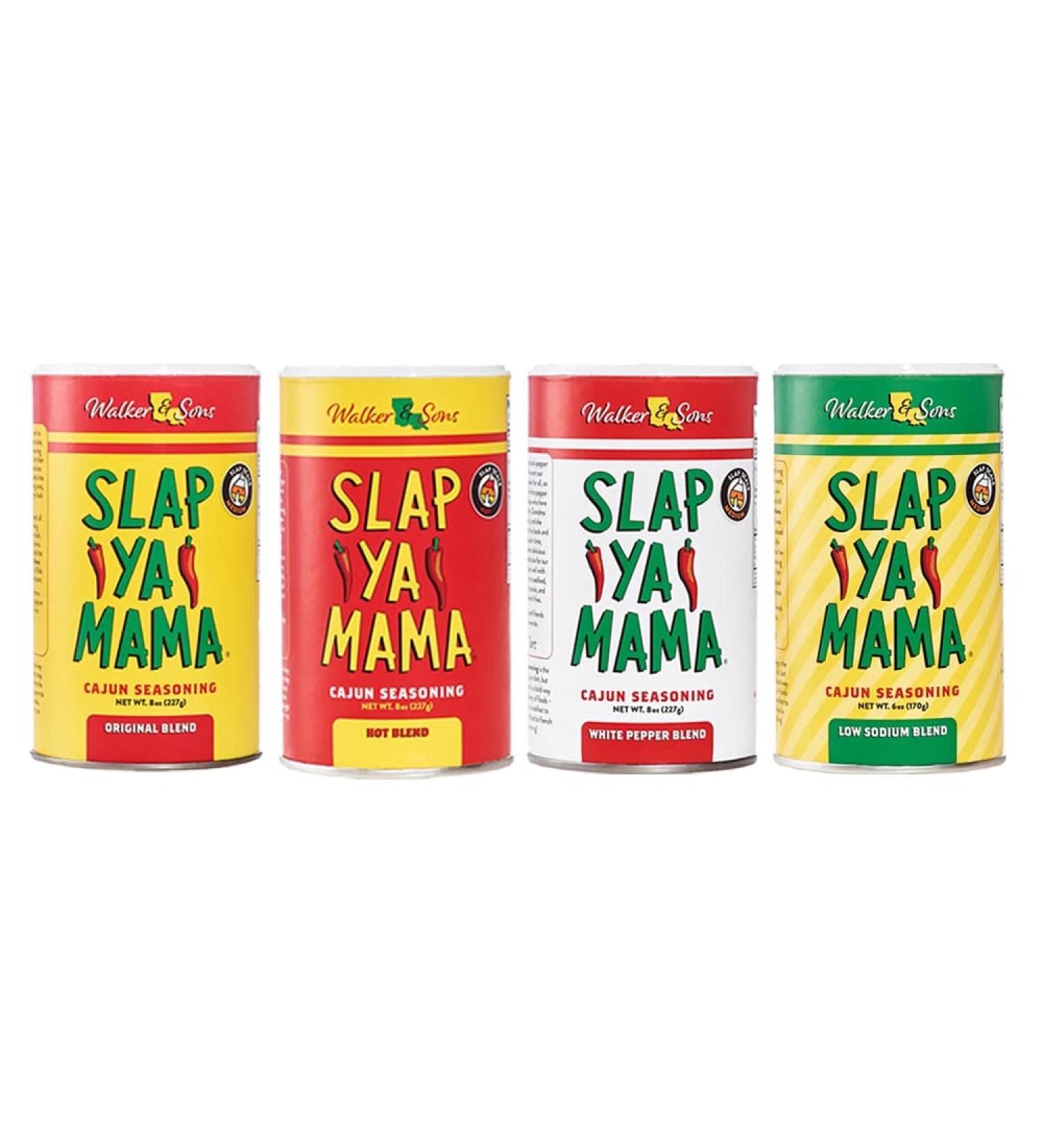 Slap Ya Mama All Natural Cajun Seasoning 1 each of Original, Hot, White Pepper & Low Sodium Pack Of 4 - Buy Online on GoSupps.com