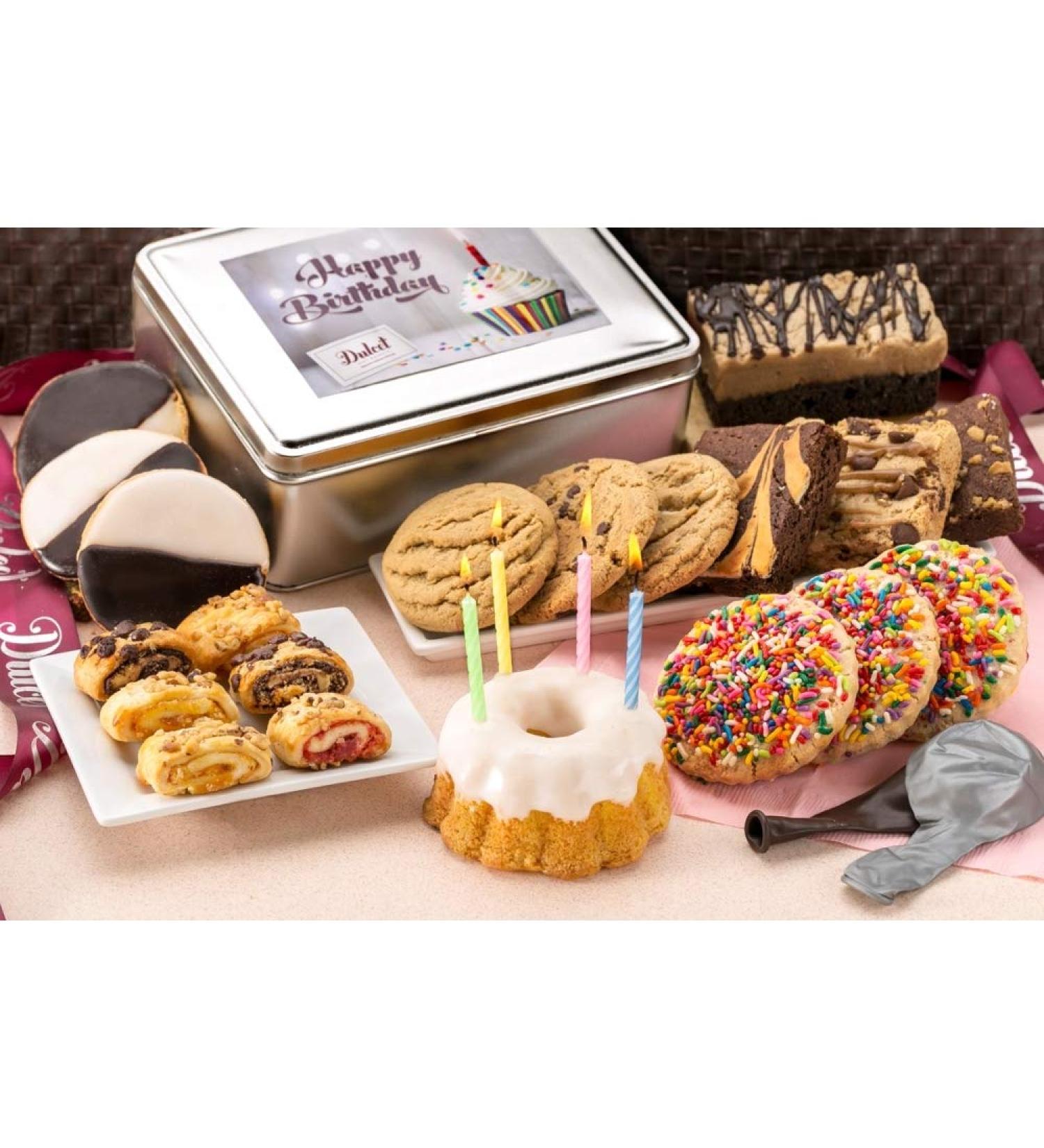 Dulcet Gift Basket Happy Birthday Party Gift Package in Tin with Balloons  Candles -Birthday Cake Great Gift for Men  Women  Him  Her  Mom  Dad  Friends & Family - Buy Online on GoSupps.com