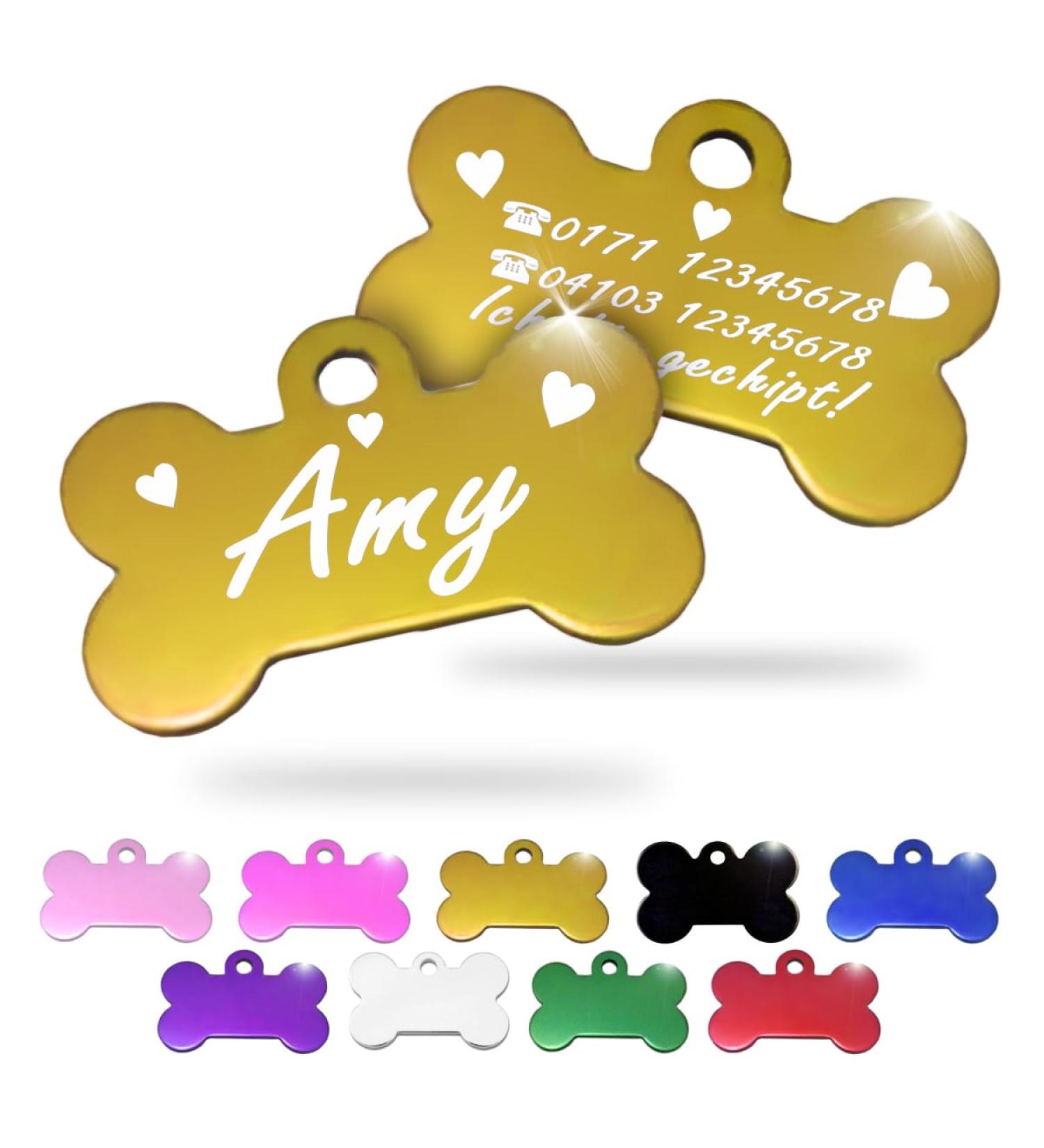 Personalized Bone-Shaped Pendants for Small & Medium Dogs & Cats | Ibera Gifts - Custom Engraved Dog Collar Accessories in Gold & Heart Design - Buy Online on GoSupps.com