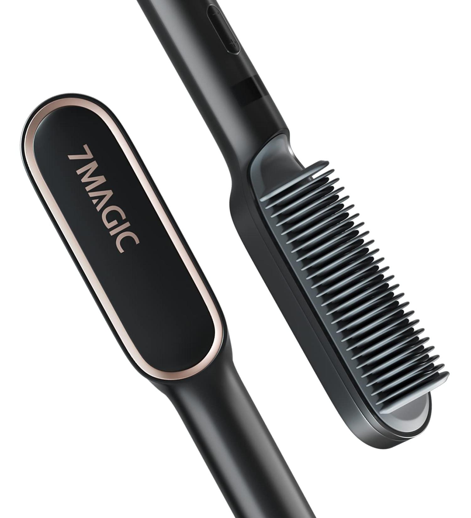7MAGIC Hair Straightener Brush - 9 Temp Settings, Fast Heating, Anti-Scald, Auto-Off - Black Gold Women's Straightening Brush - Buy Online on GoSupps.com
