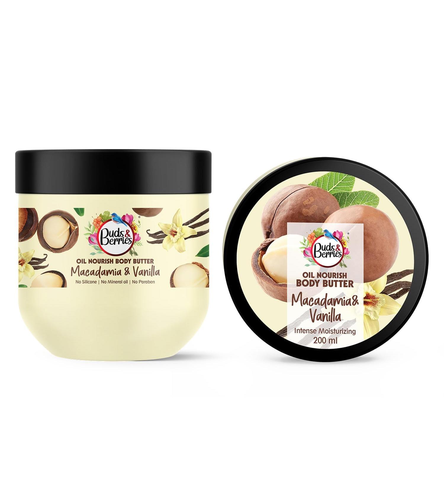 Macadamia and Vanilla Oil Nourishing Body Butter for Intense Moisturization | All Skin Types | No Silicone No Mineral Oil No Paraben | 200 ml - Buy Online on GoSupps.com