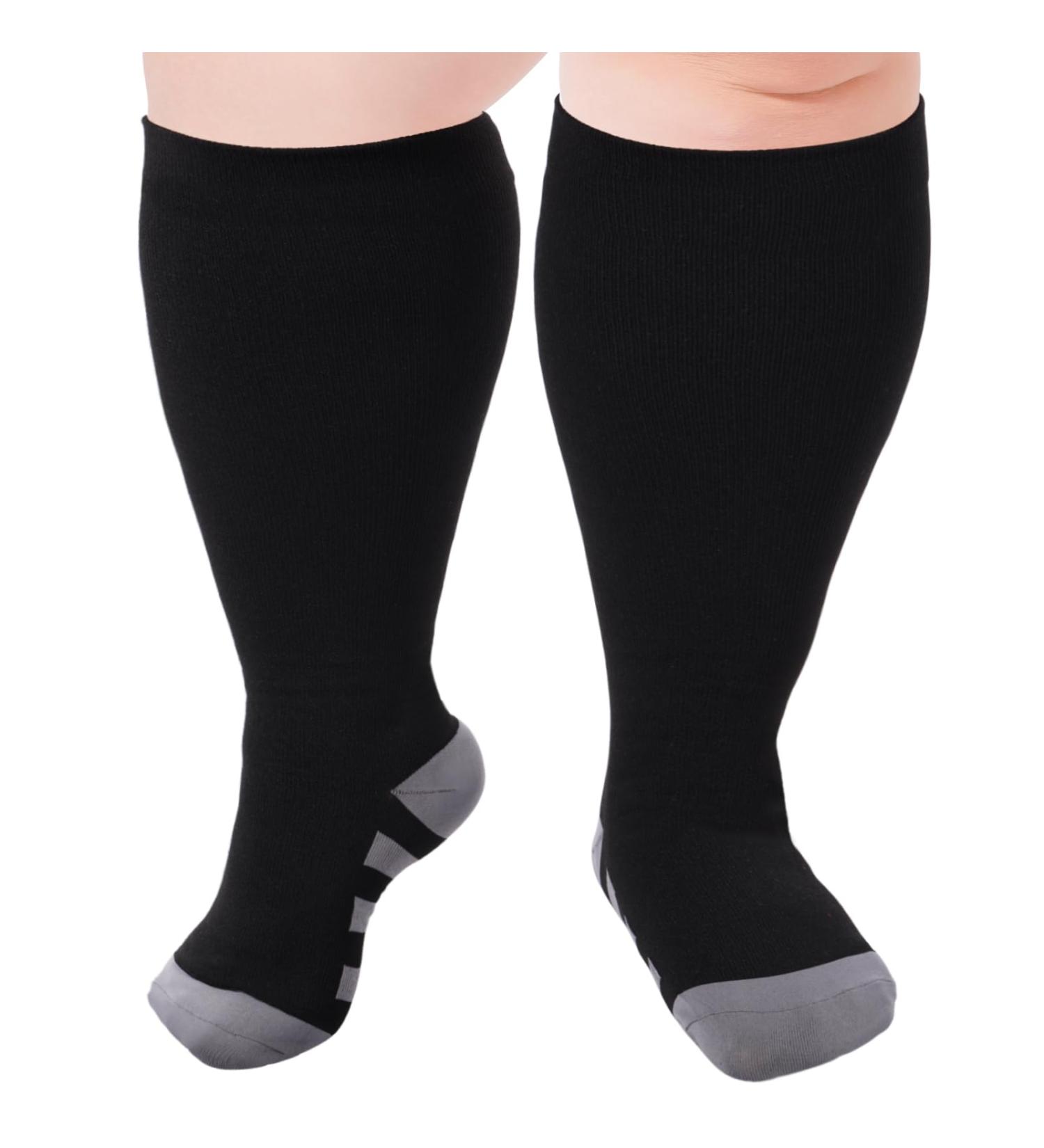 Ancrina Plus Size Compression Socks for Women & Men | XL-XXL | Ideal for Sports Running Air Travel & Cycling - Black - Buy Online on GoSupps.com