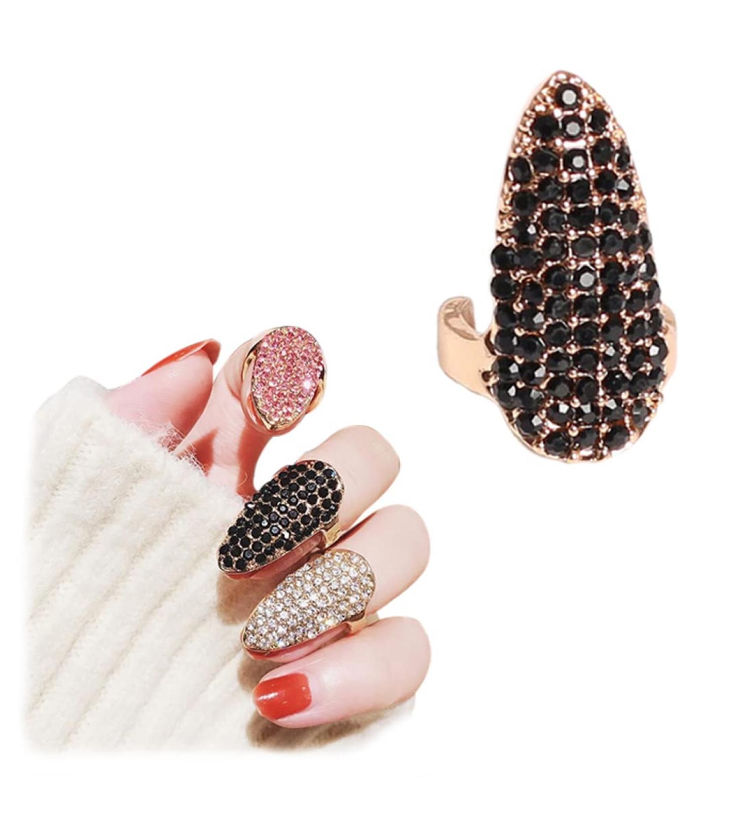 Trendy Glitzer Crystal Fingertip Rings for Women - Colorful Sparkling Open Nail Accessories for Party & Dress Events - Buy Online on GoSupps.com
