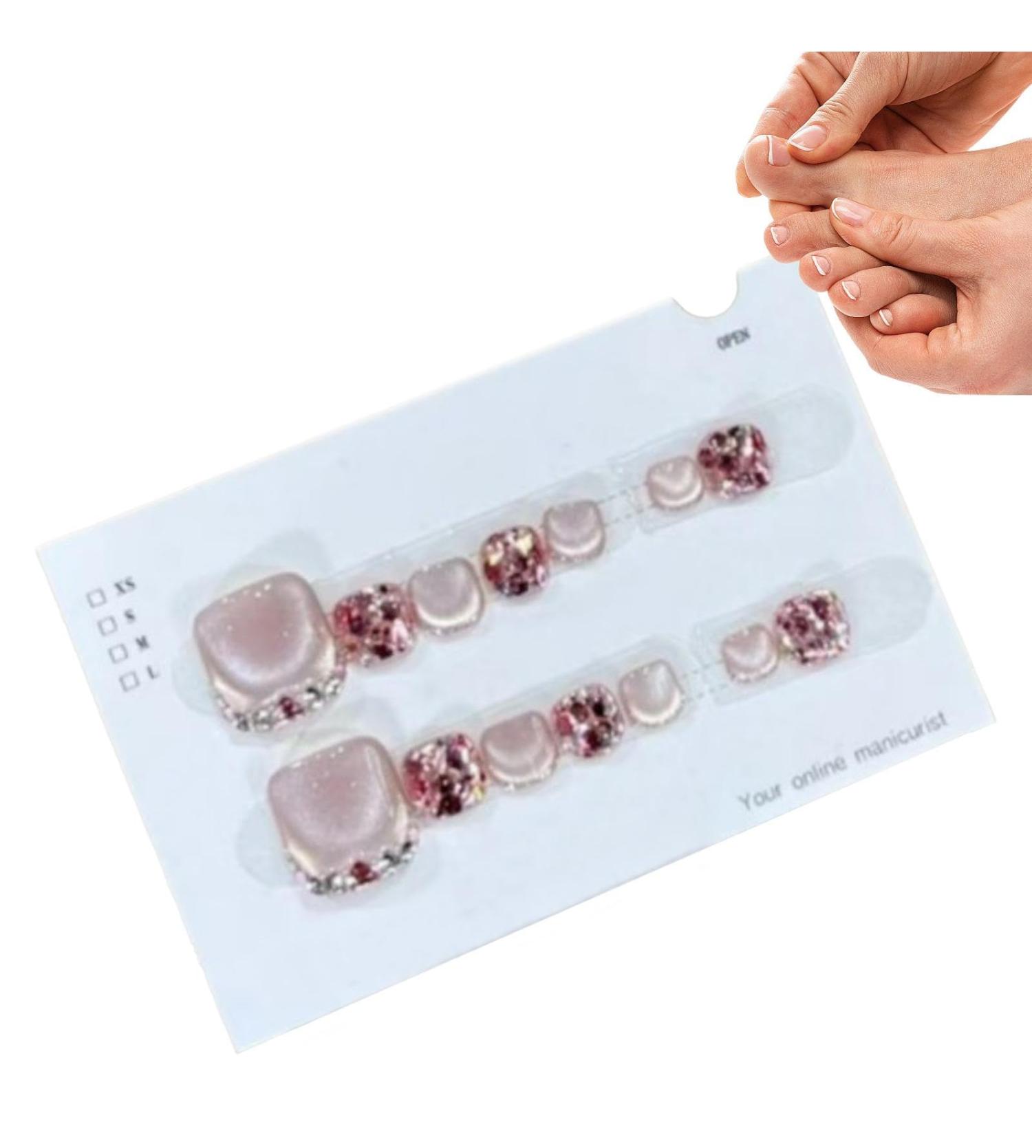 Esncddym Glossy Toe Nails | Glitter Toe Nails - Sparkling Cat's Eye Glossy Fake Toe Nails Fake Toe Nails For Summer For Women Girls - Buy Online on GoSupps.com