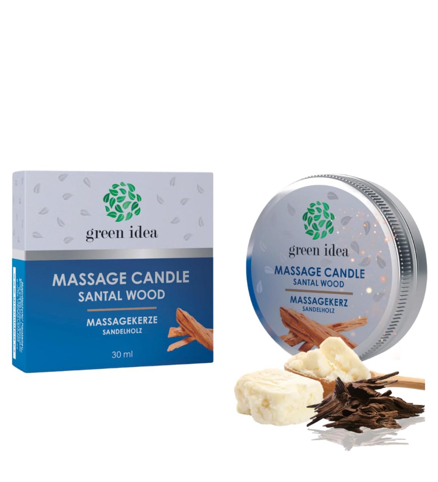 Green Idea Massage Candle - Santal Wood Scent with Shea Butter & Beeswax | Relaxing Massage | 30ml - International Shipping Available - Buy Online on GoSupps.com