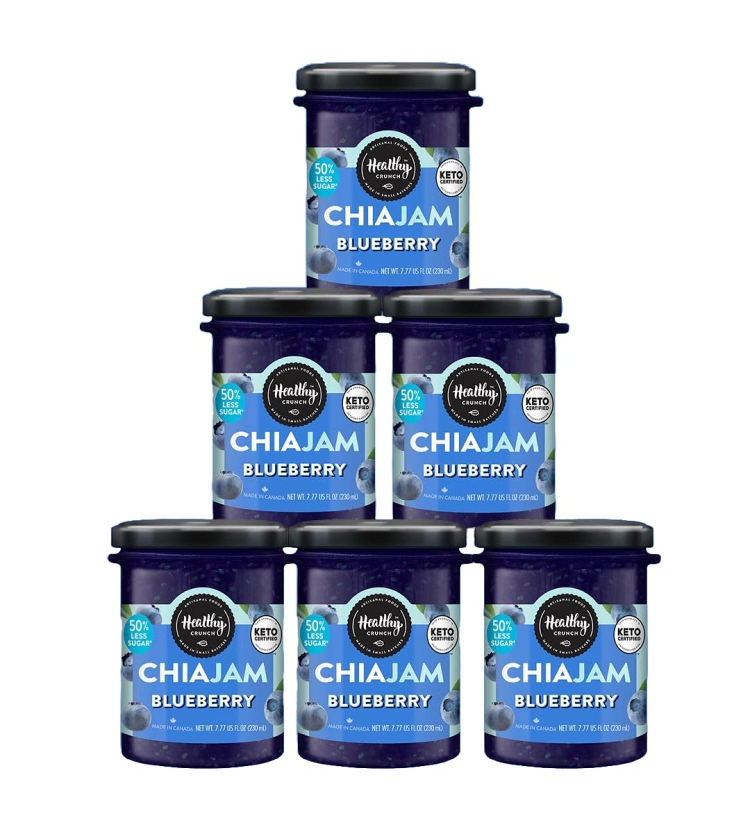 Healthy Crunch - Sugar Free Blueberry Chia Jam - 6 Units x 230ml - Keto Jam Zero Calorie - No Sugar Added - Low Carb & Low Calorie - Ideal for Healthy Snacks Baking and Desserts - Chia Seed Jam - Buy Online on GoSupps.com
