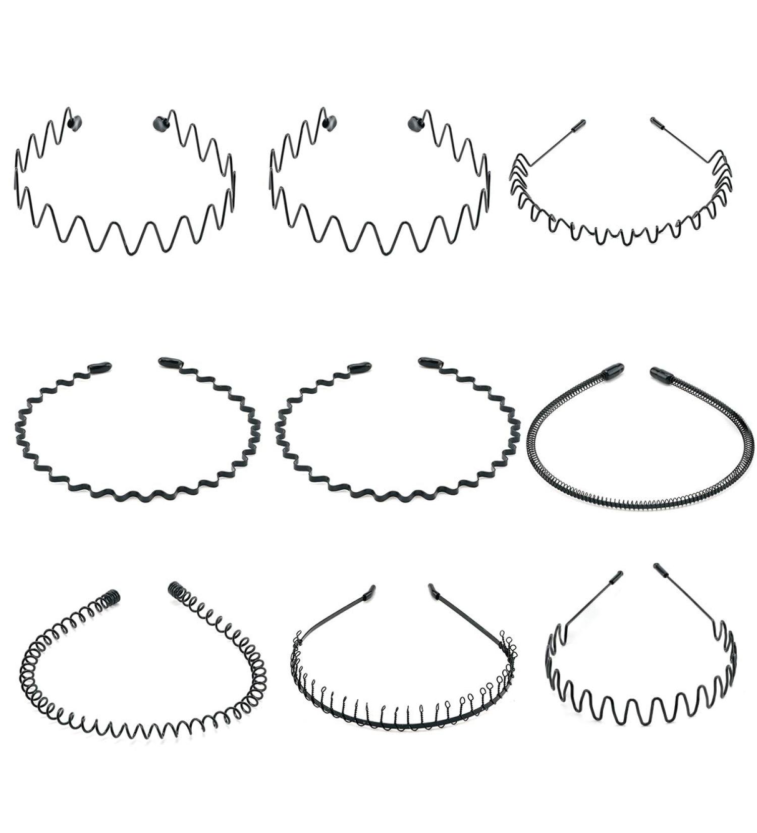 Buy 9 Pieces Unisex Black Metal Hairbands - Fashionable Wave Elastic Headbands for Outdoor Sports & Yoga - Buy Online on GoSupps.com