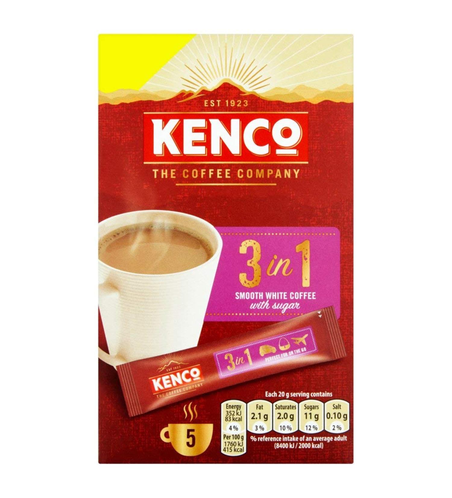 Kenco 3 in 1 Smooth White Instant Coffee with Sugar Sachets X5