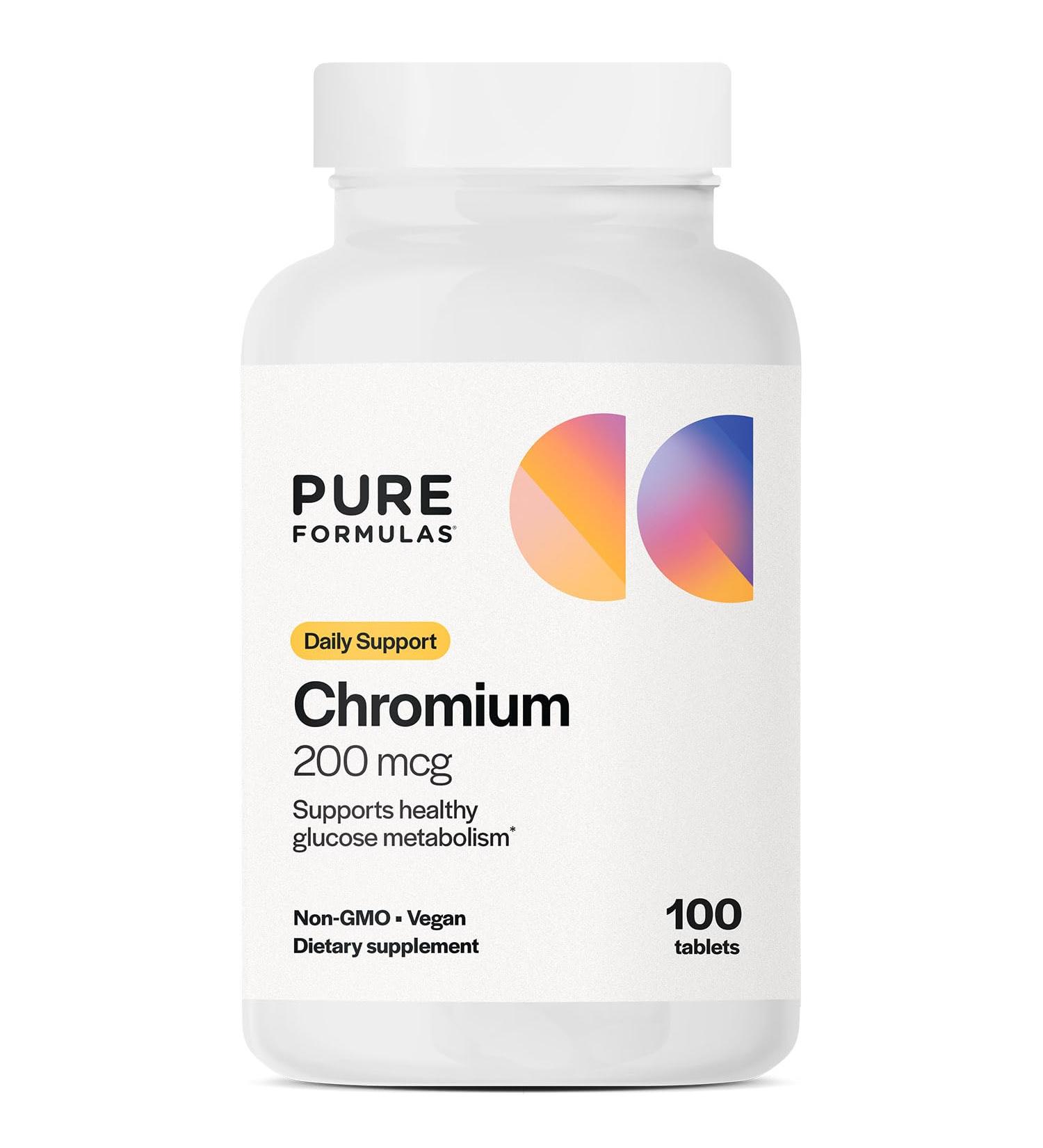 Pure Formulas Chromium 200 mcg Tablets, Glucose Metabolism Support Supplement for Daily Wellness, Non-GMO, Vegan, and Kosher, Chromium Nicotinate Glycinate for Metabolic Balance - 100 Count - Buy Online on GoSupps.com