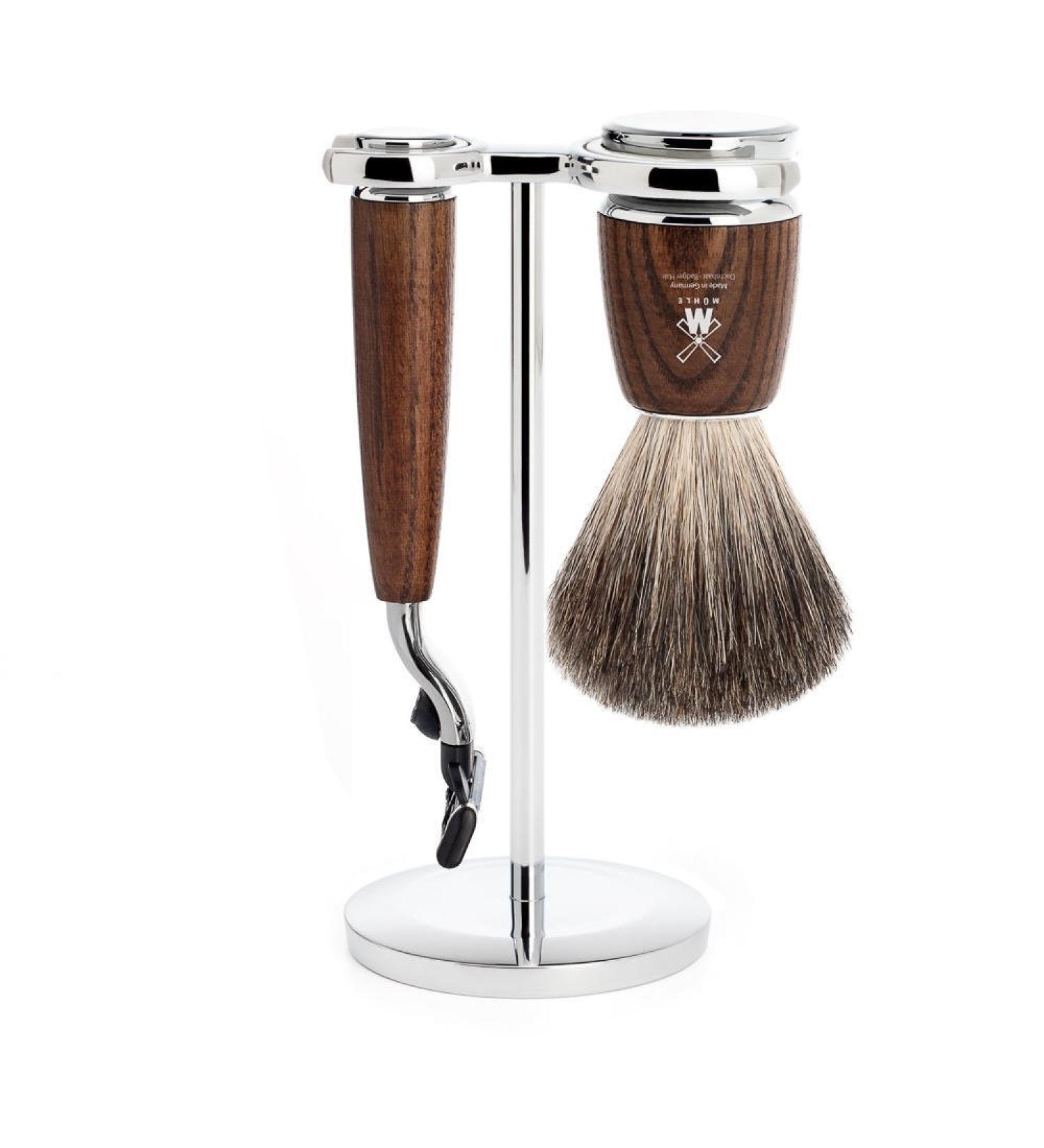 M HLE Rytmo Shaving Set - Pure Badger Hair Gillette Compatible Dark Ash Wood - Premium International Shipping - Buy Online on GoSupps.com