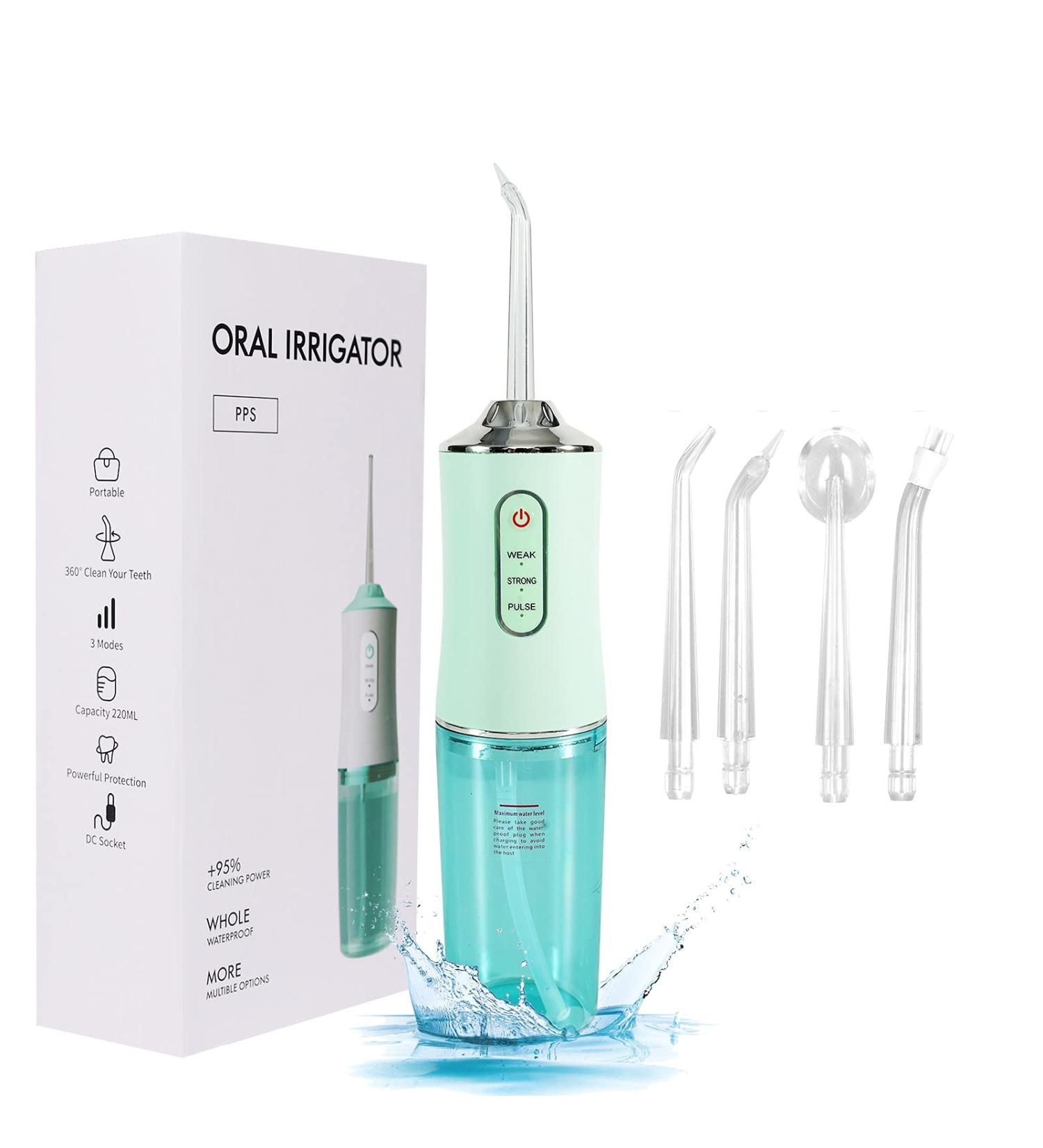 Buy Professional Cordless Water Flosser - Electric Oral Irrigator with 4 Jet Tips IPX7 Waterproof Portable & Rechargeable for Home & Travel - Green - Buy Online on GoSupps.com