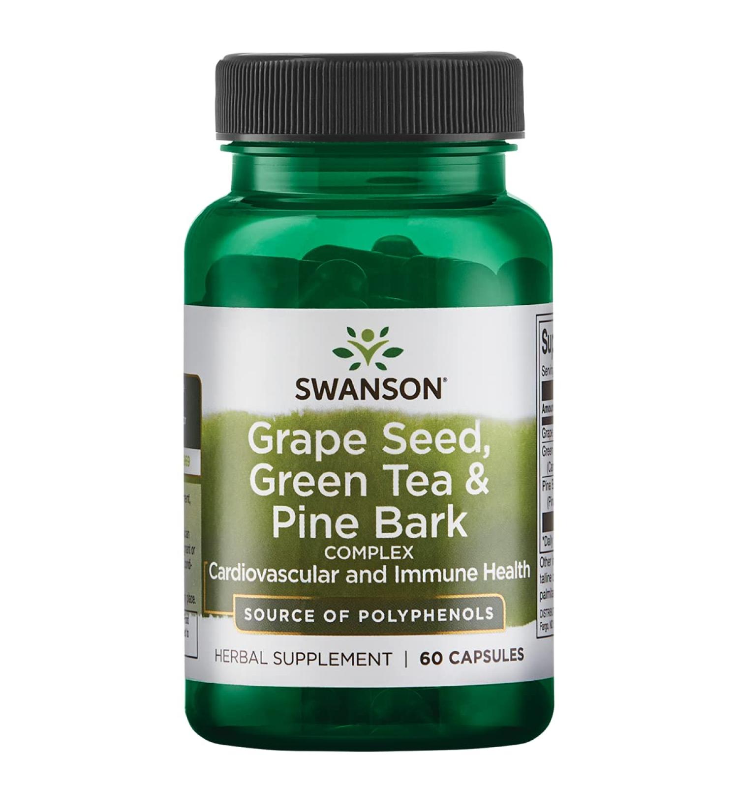 Swanson Grape Seed Green Tea & Pine Bark Complex - Cardiovascular & Immune Support Supplement, 60 Capsules - Buy Online on GoSupps.com