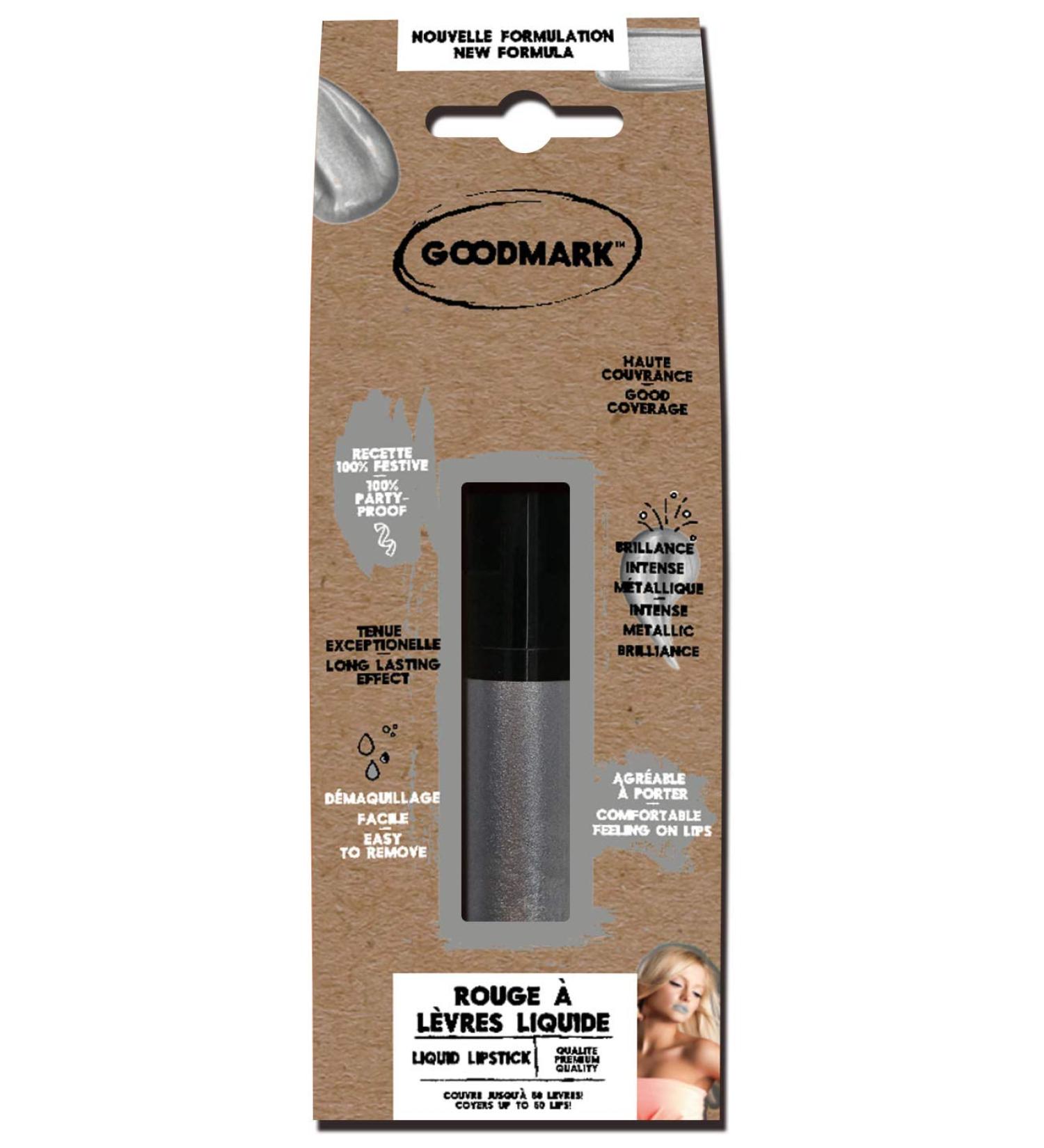 Goodmark 02080574 - Lip gloss Metallic effect silver 1 piece lipstick liquid lipstick make -up make -up costume carnival stage theater disco halloween disguise