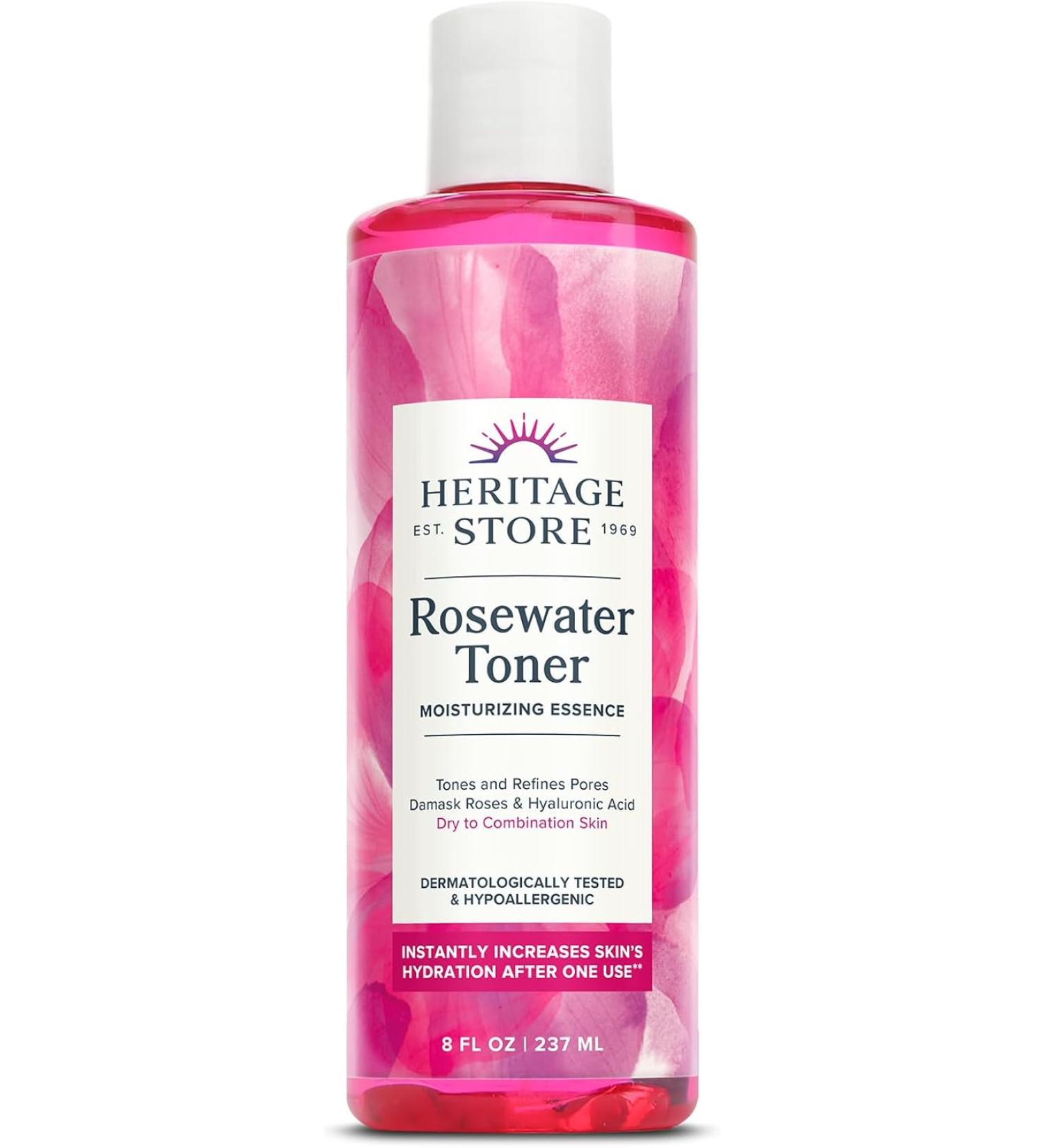 HERITAGE STORE Rosewater Facial Toner with Hyaluronic Acid Dry to Combination Skin Hypoallergenic Cruelty Free - 8 Oz - Buy Online on GoSupps.com