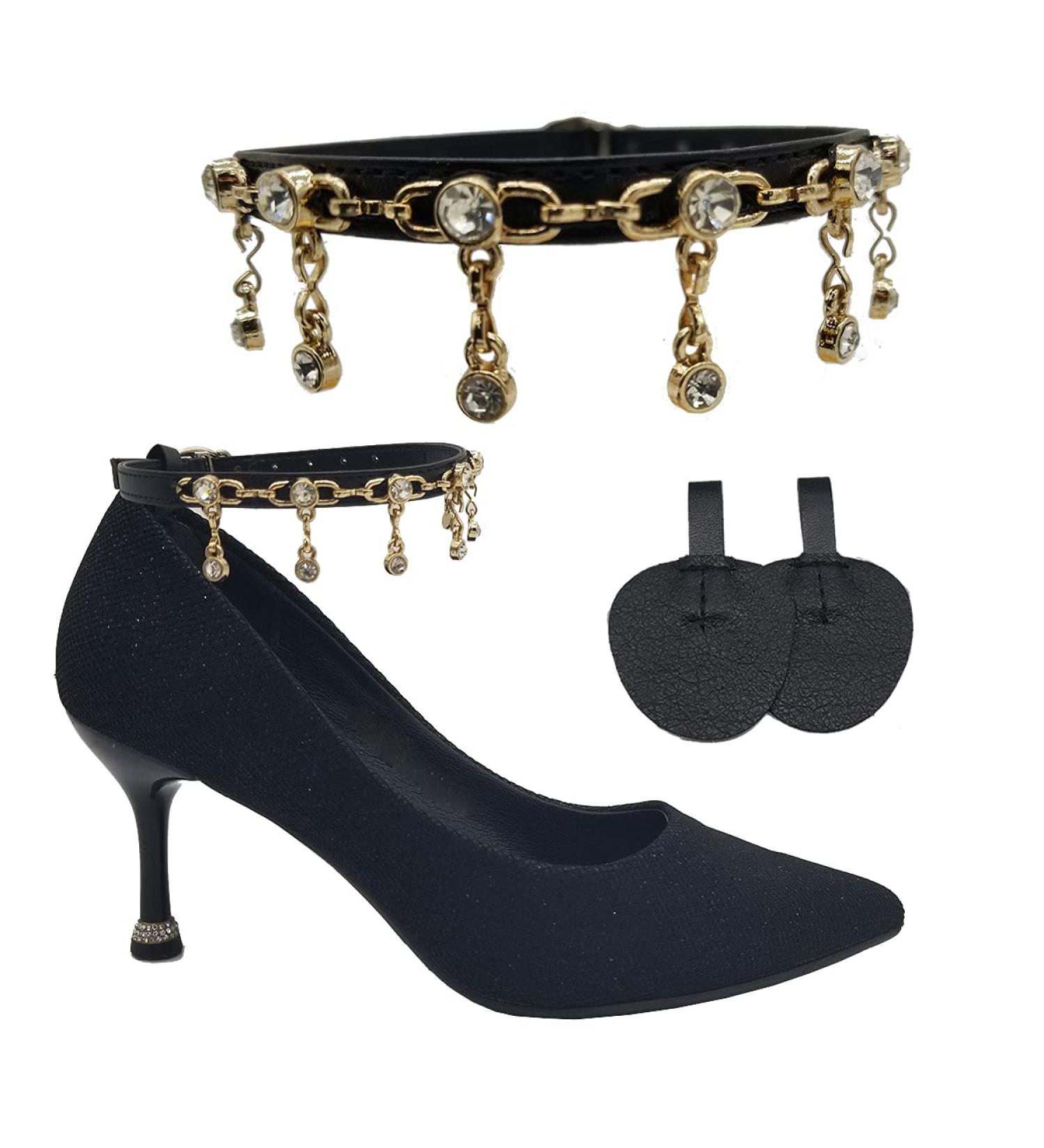 Anti-Slip Ankle Straps for Loose High Heels - Diamond Decor 9 Inch Black | Women's Shoe Accessories - Buy Online on GoSupps.com