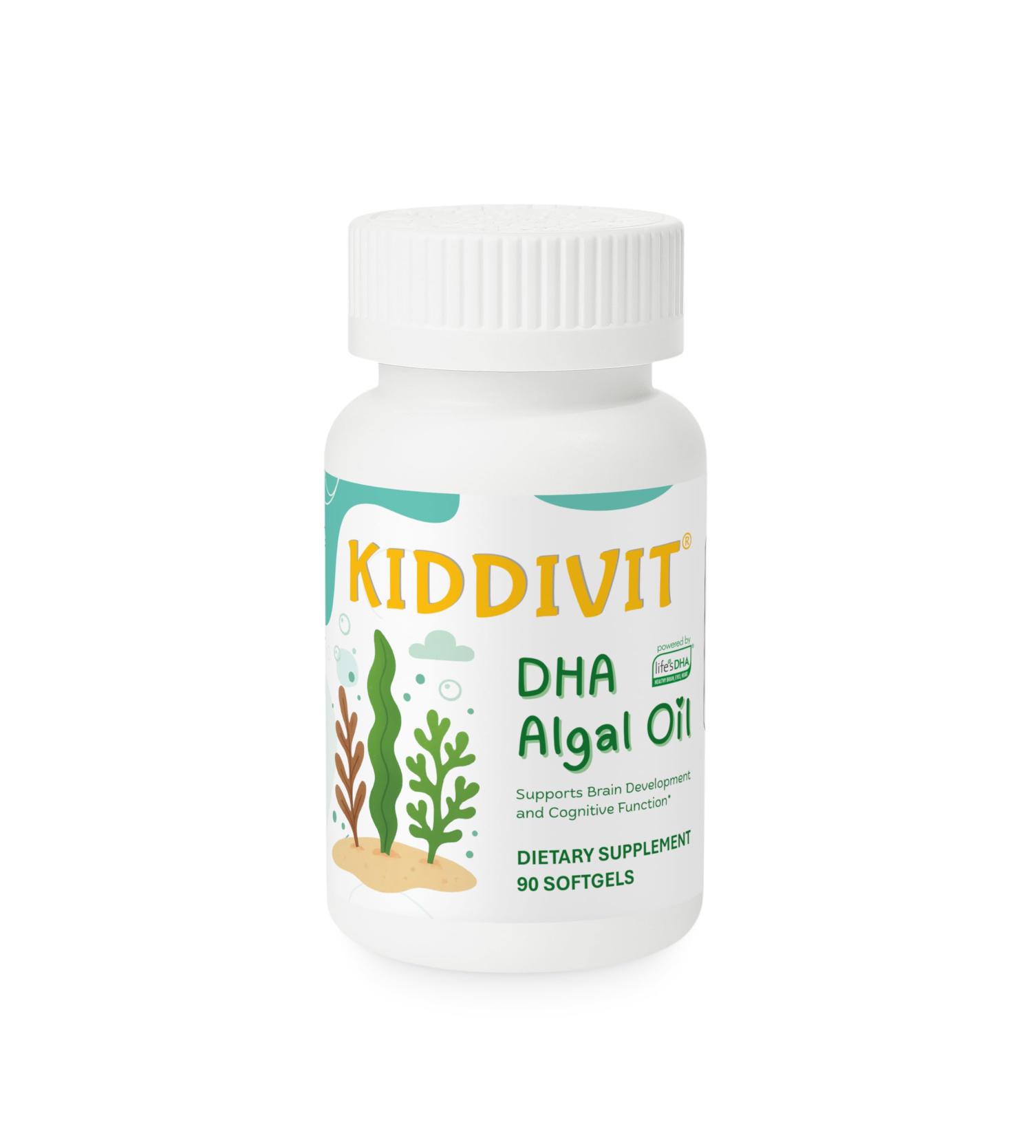 Kiddivit Algal Oil DHA Softgels for Kids Plant-Based Omega-3 from Algae 100 mg DHA per Softgel Supports Brain Eye and Nervous System Development Vegan 90 Softgels - Buy Online on GoSupps.com