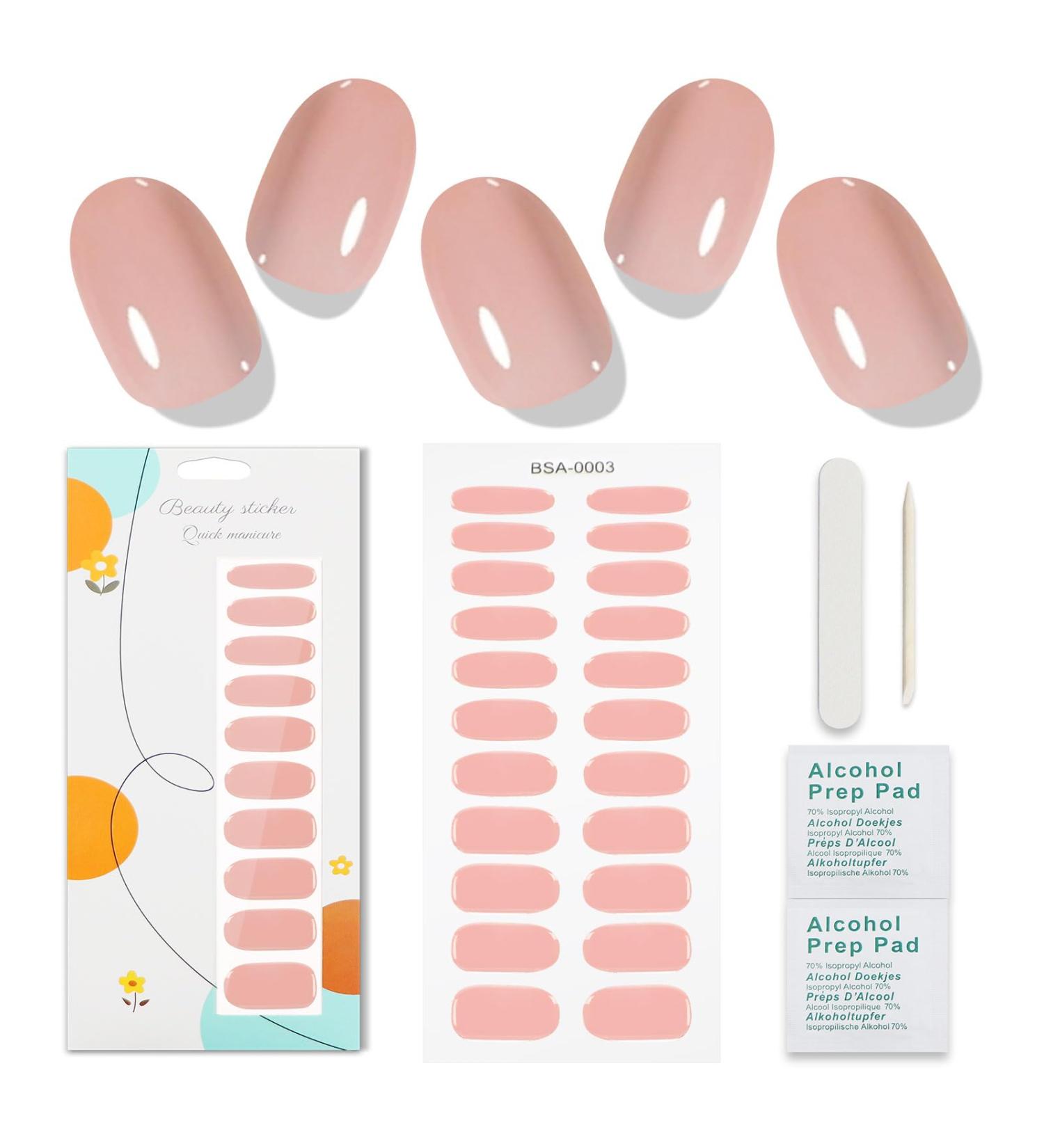 JMEOWIO Gel Nail Strips Solid Color Pink Gel Nail Stickers Nail Supplies Nail Art Design Decoration Accessories - Buy Online on GoSupps.com